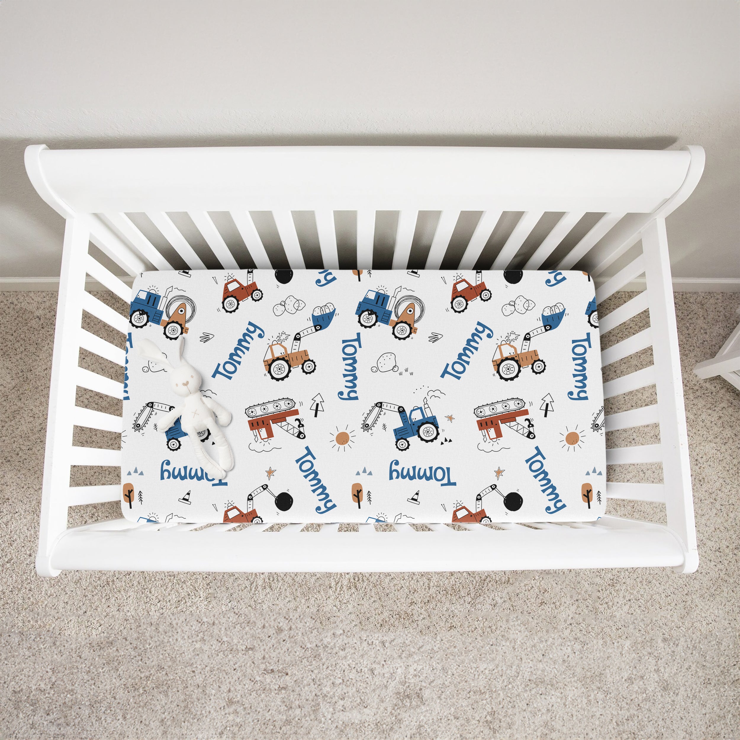 Personalized Crib Sheet in Construction Vehicle