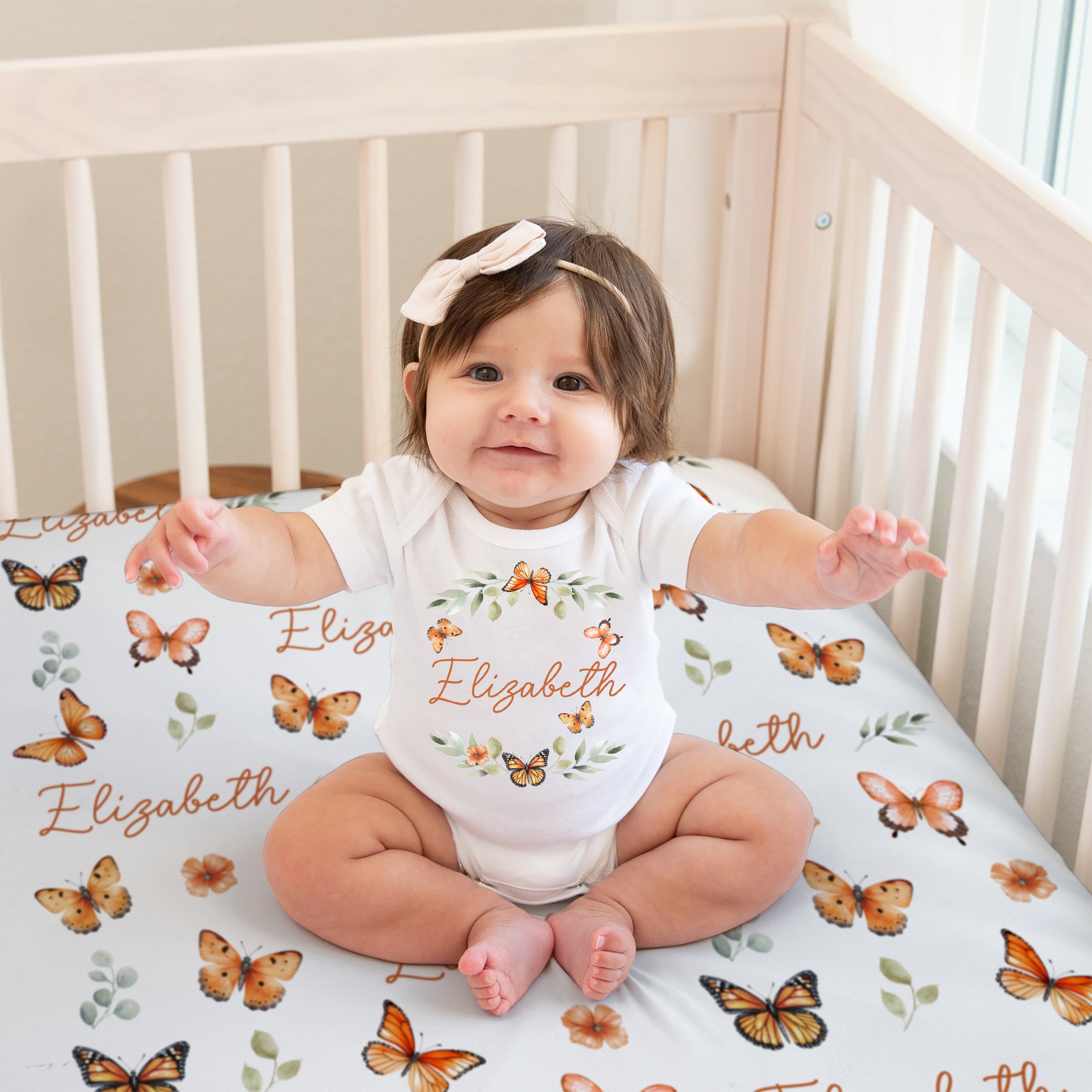 Personalized Graphic Bodysuit in Orange Butterfly