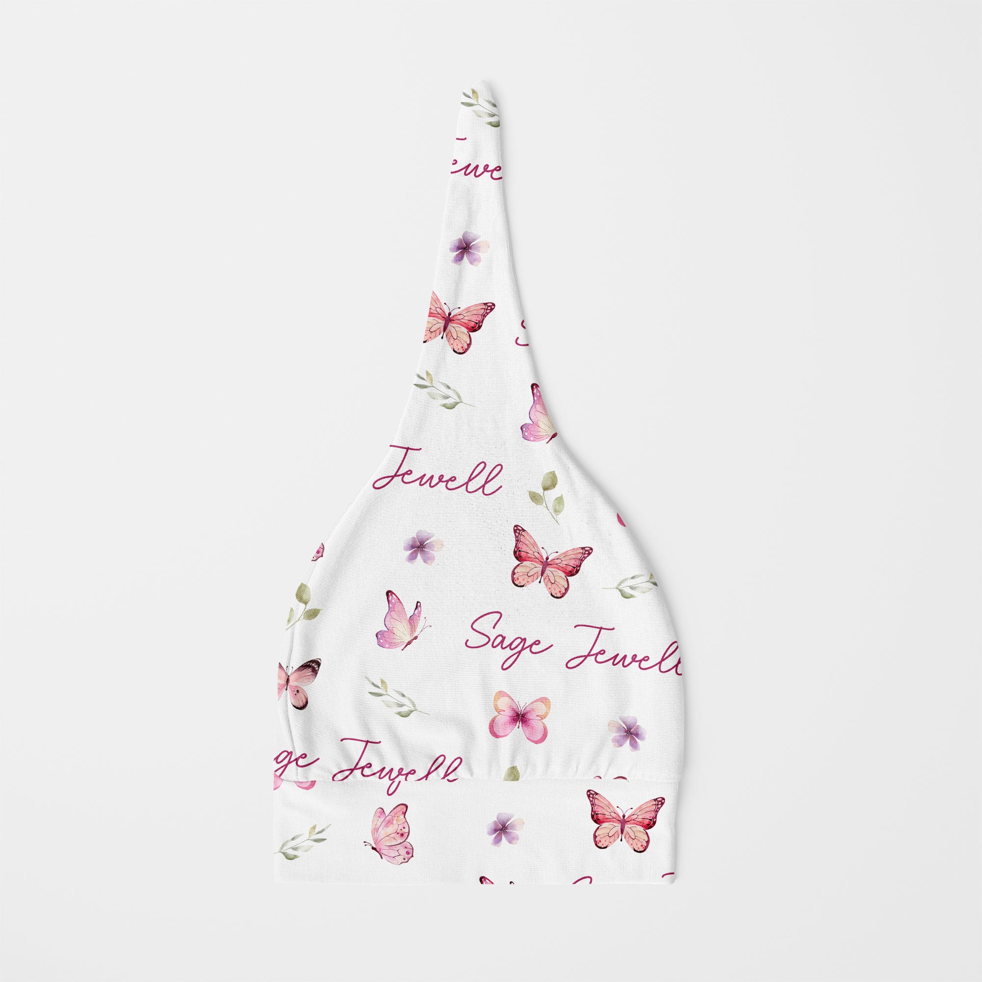 Personalized Knotted Hat in Pink Butterfly