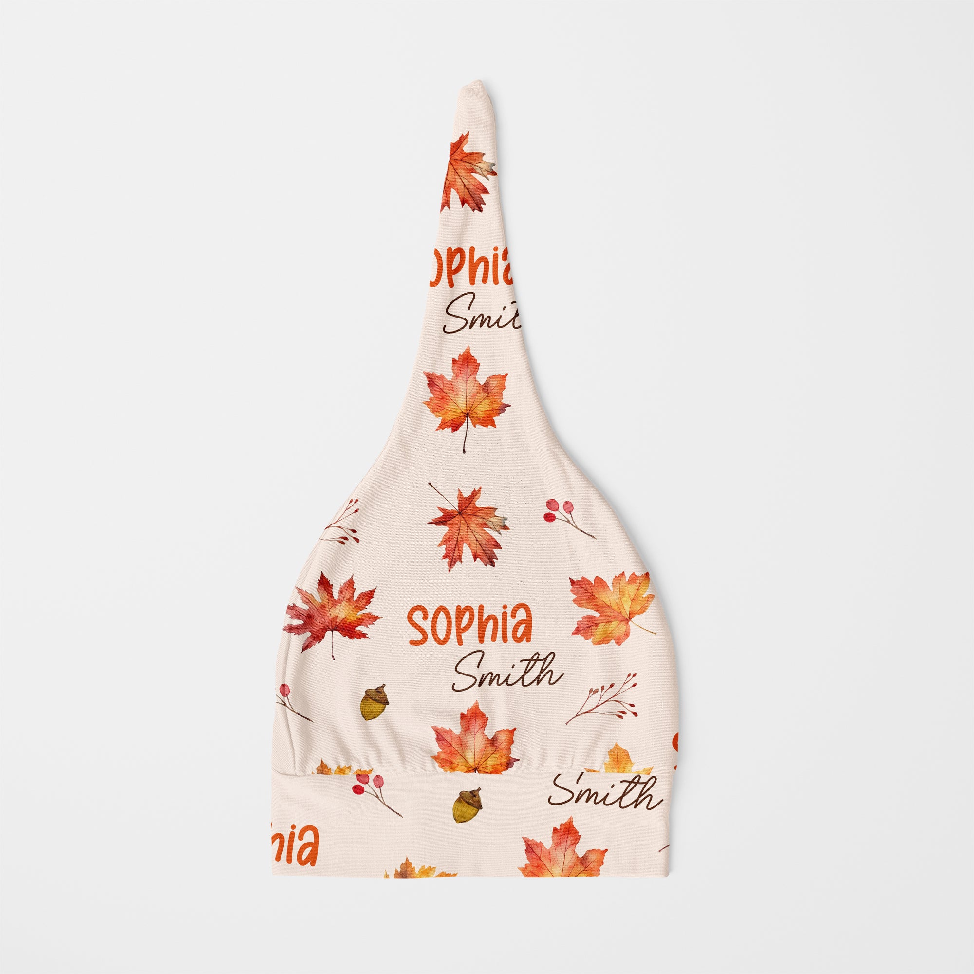 Personalized Knotted Hat in Autumn Leaves