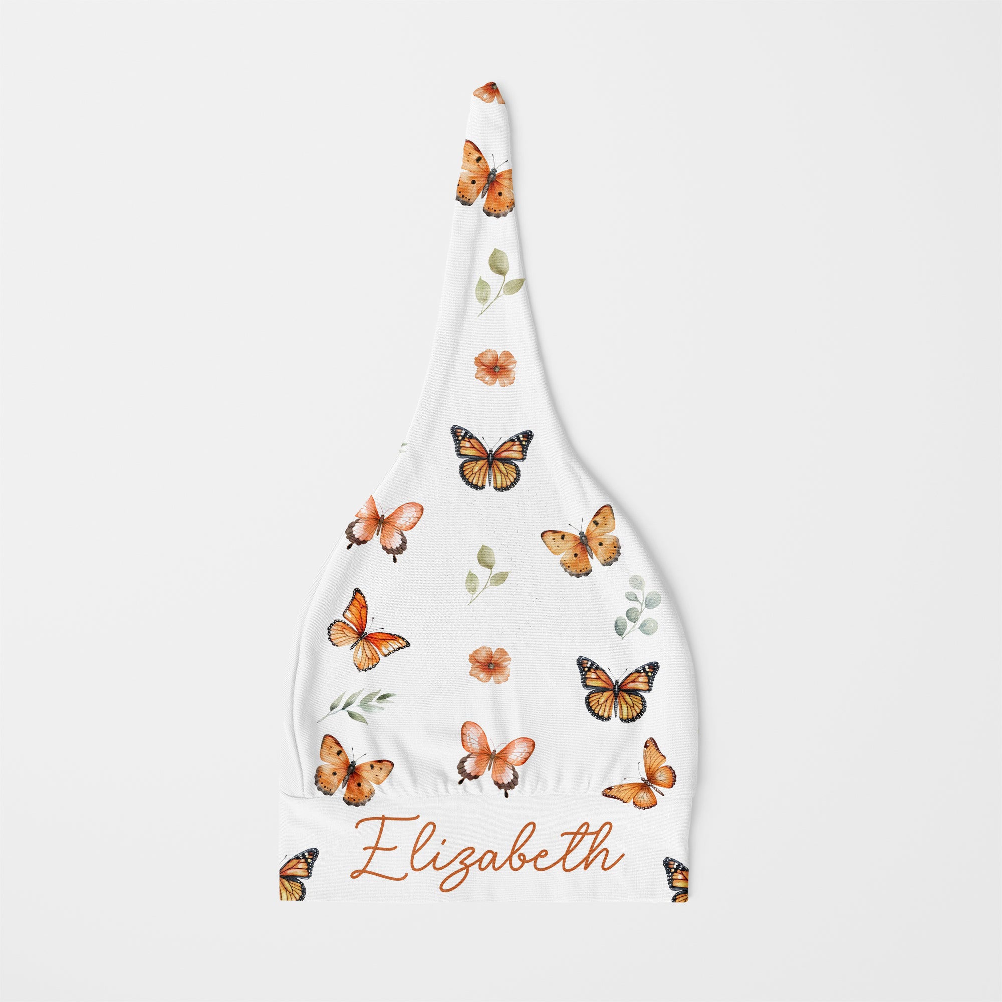 Personalized Knotted Hat in Orange Butterfly