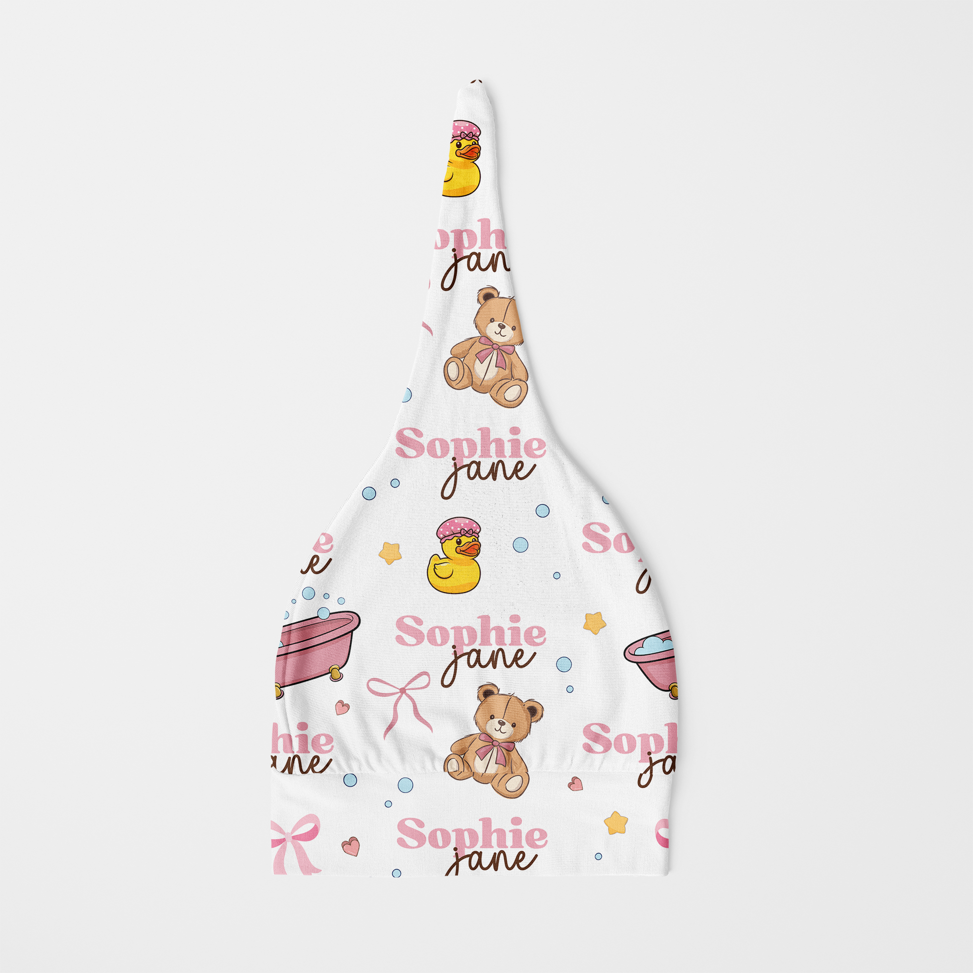 Personalized Knotted Hat in Bathtime Besties