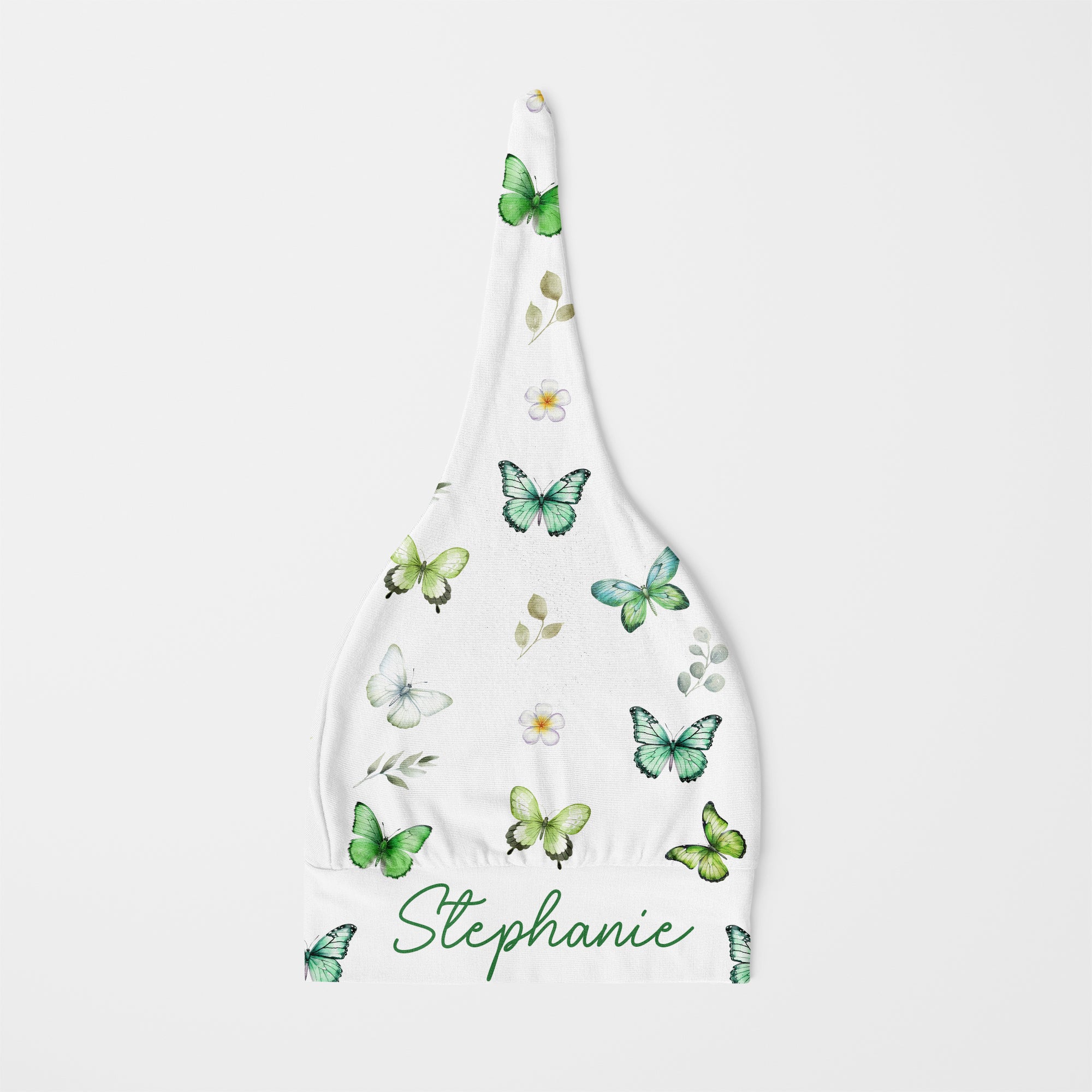 Personalized Knotted Hat in Green Butterfly