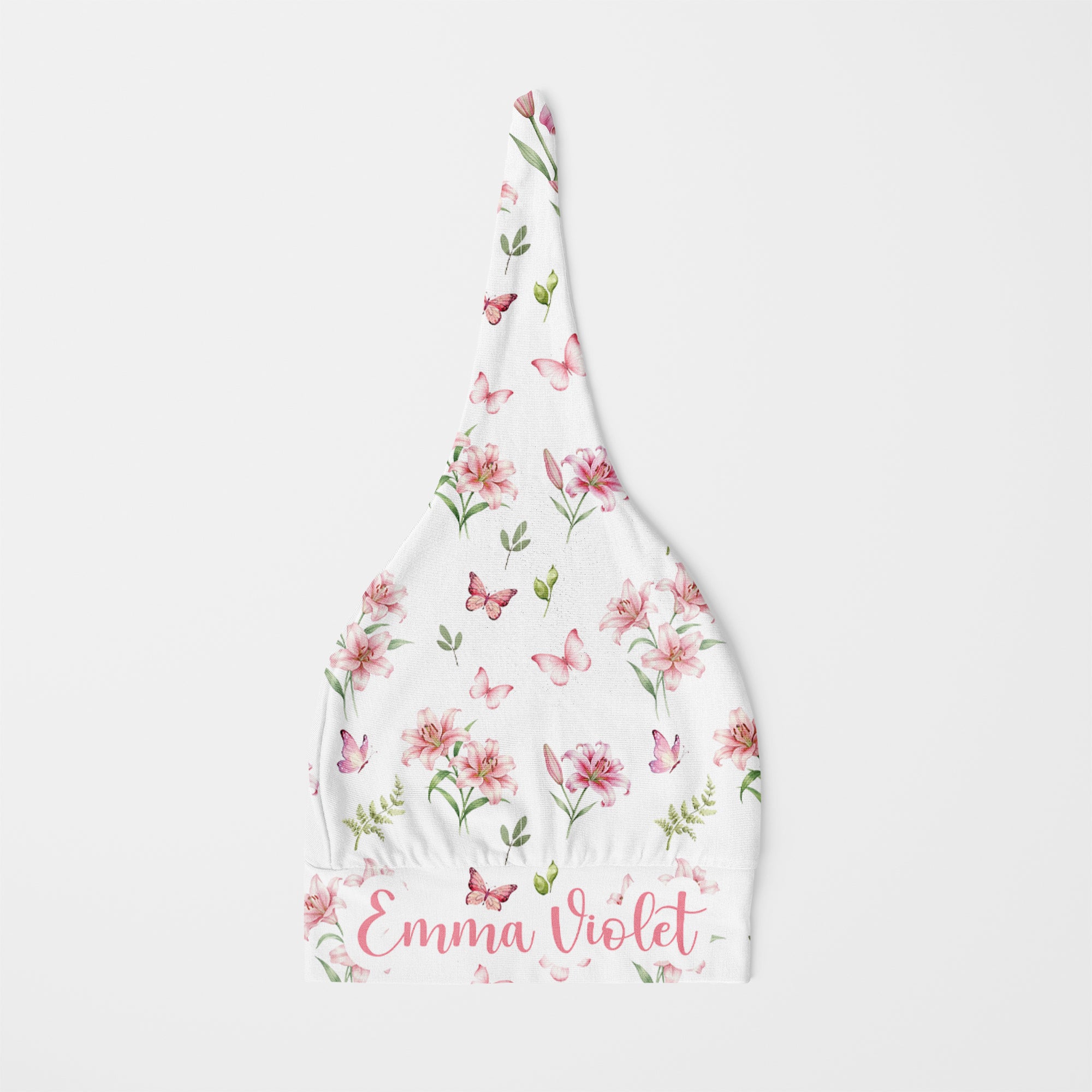 Personalized Knotted Hat in Pink Lilys