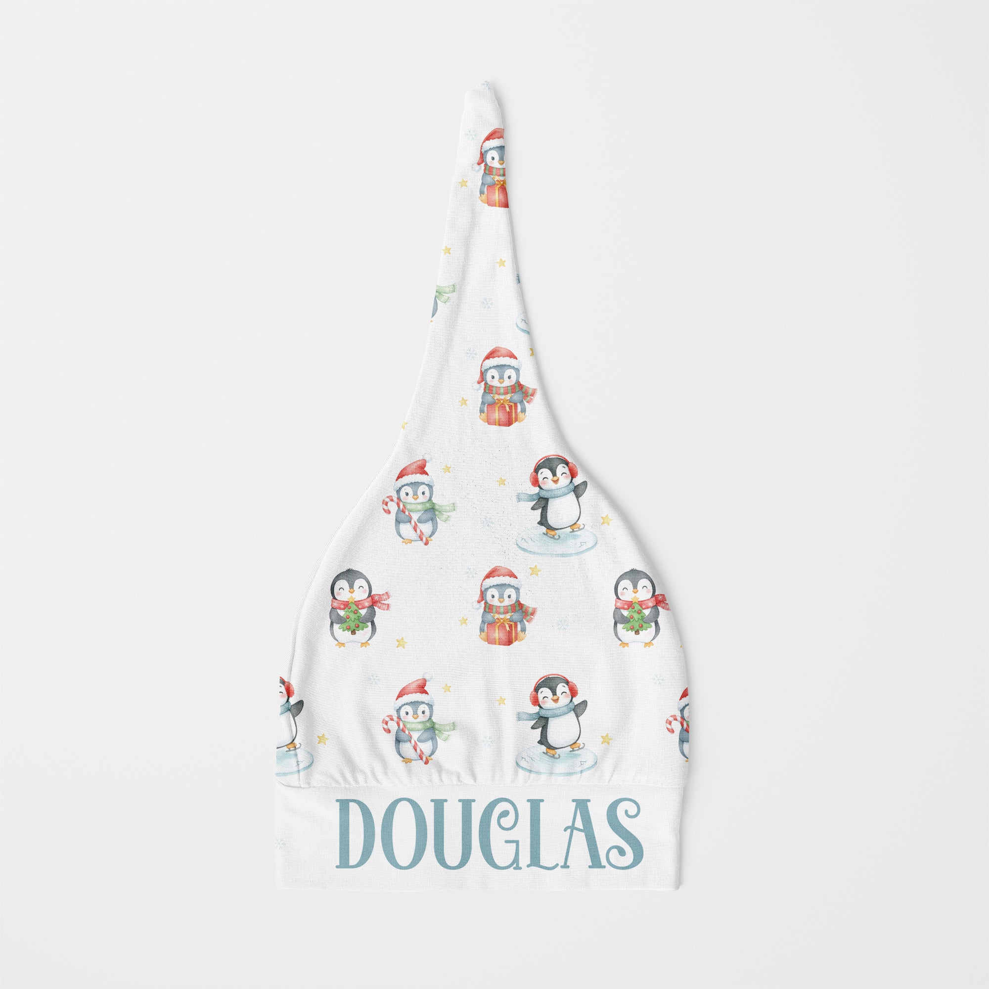 Personalized Knotted Hat in Snow Penguin