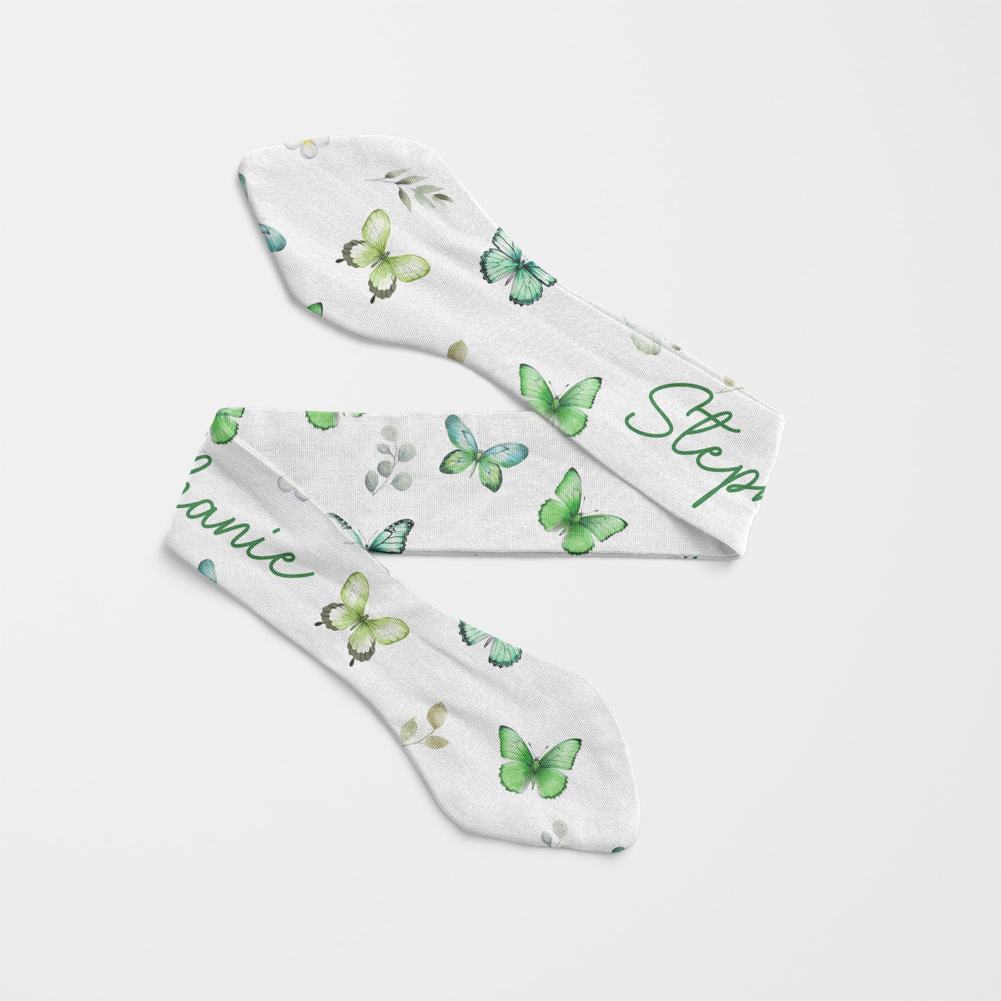 Personalized Knotted Headband in Green Butterfly