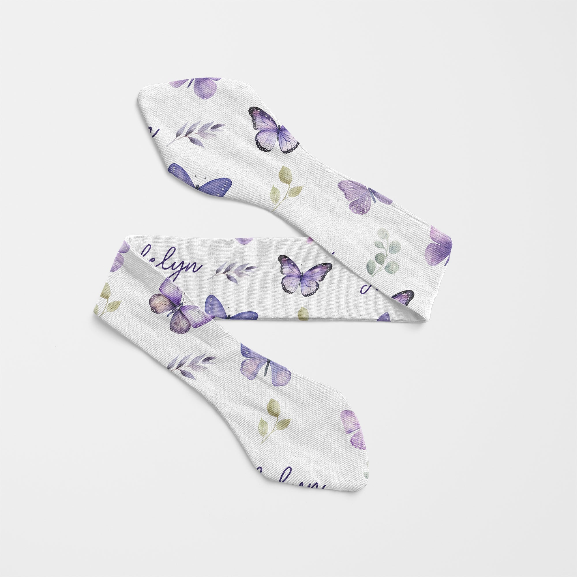 Personalized Knotted Headband in Purple Butterfly