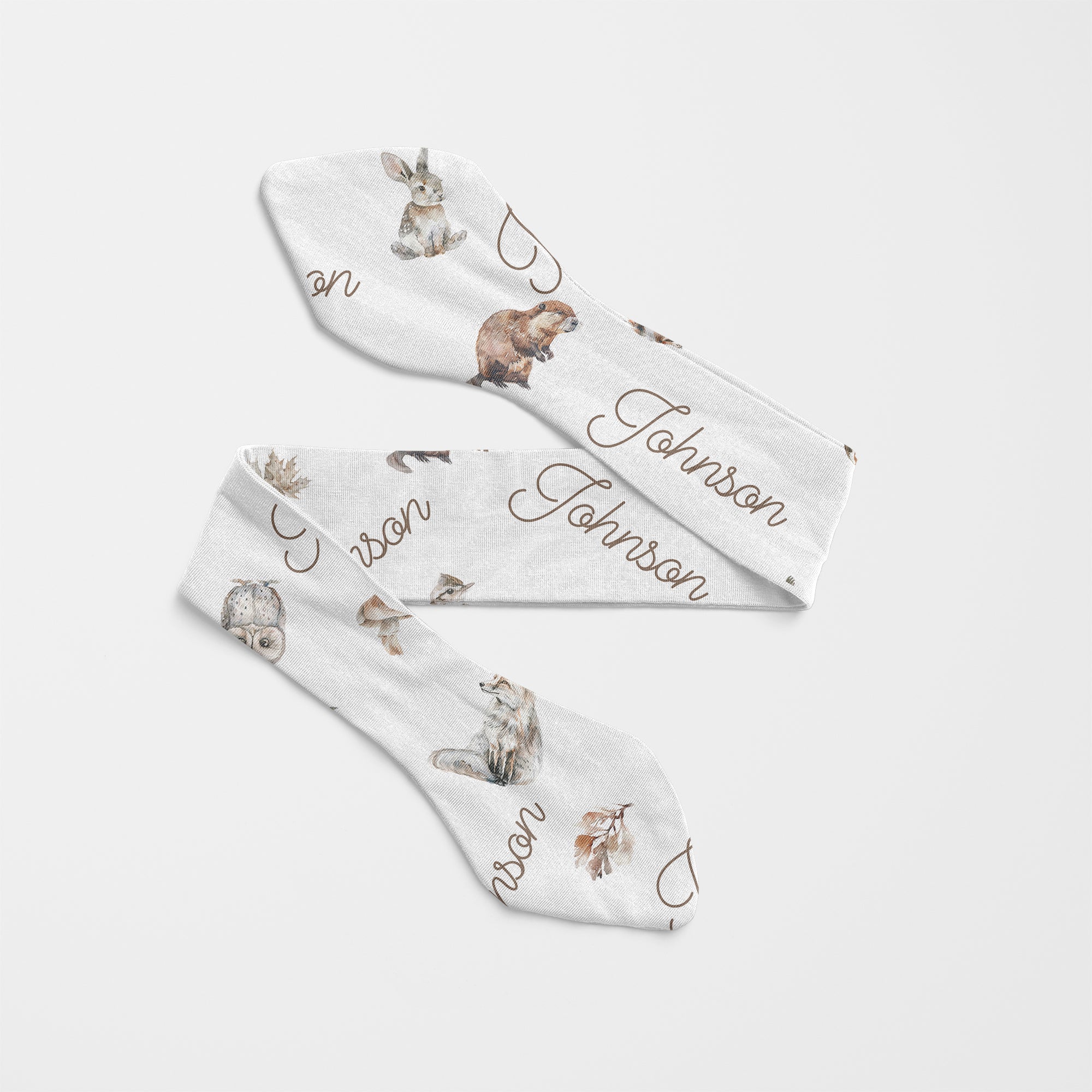 Personalized Knotted Headband in Woodland Animals