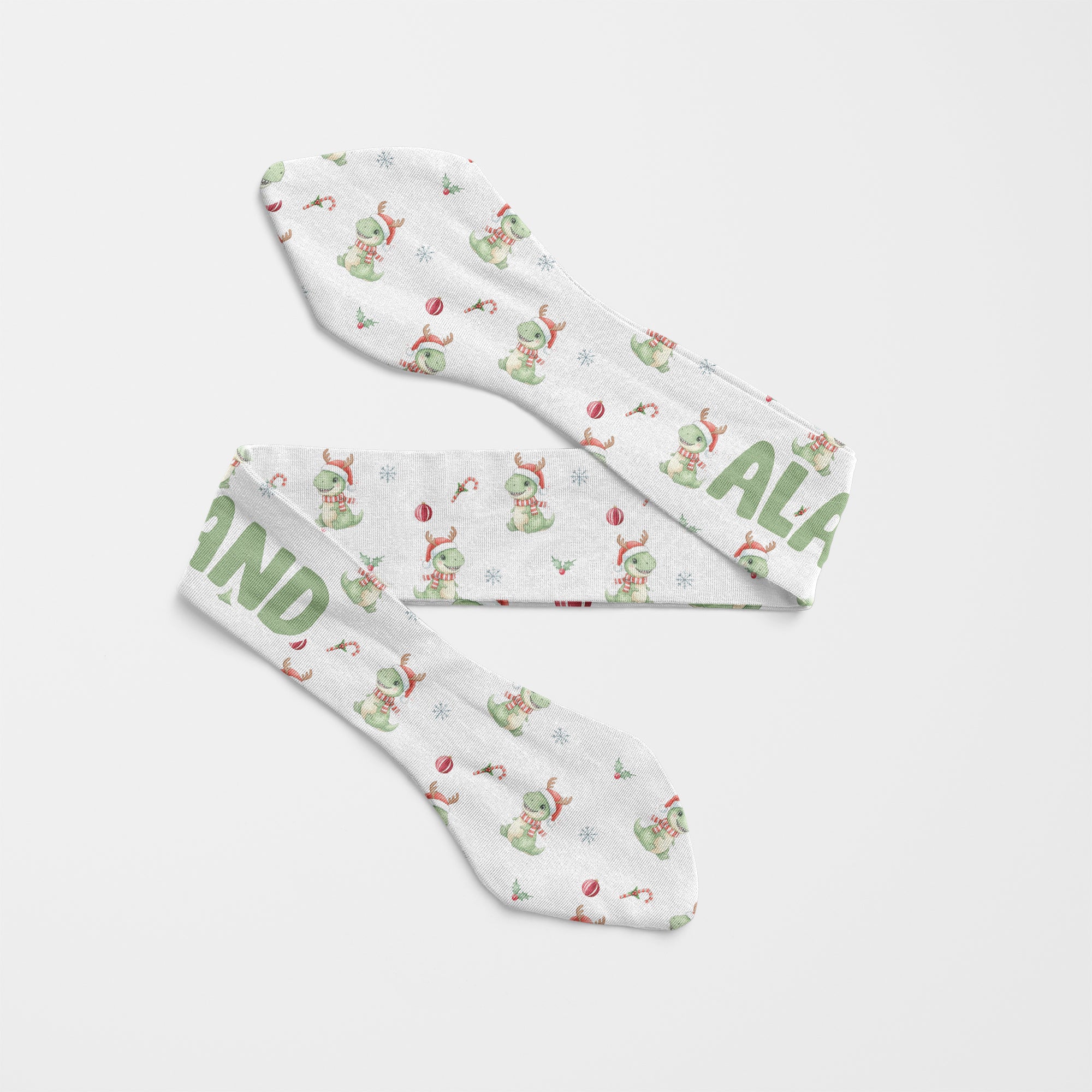 Personalized Knotted Headband in Dinosaur's Christmas