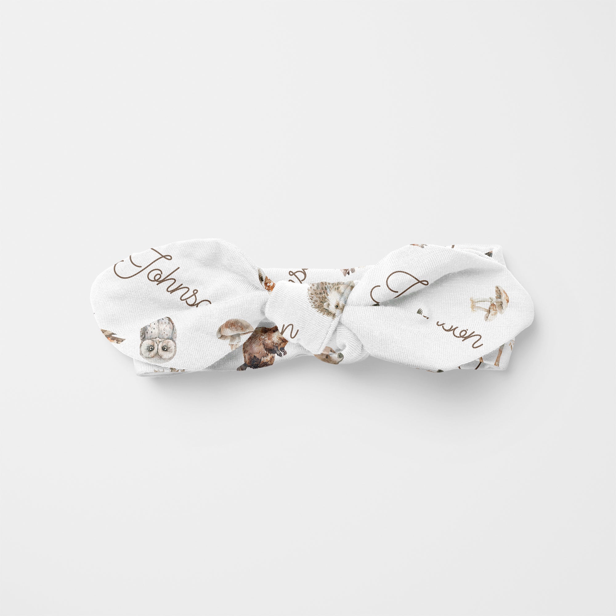 Personalized Knotted Headband in Woodland Animals