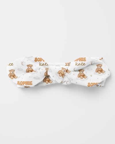 Personalized Knotted Headband in Teddy Bear