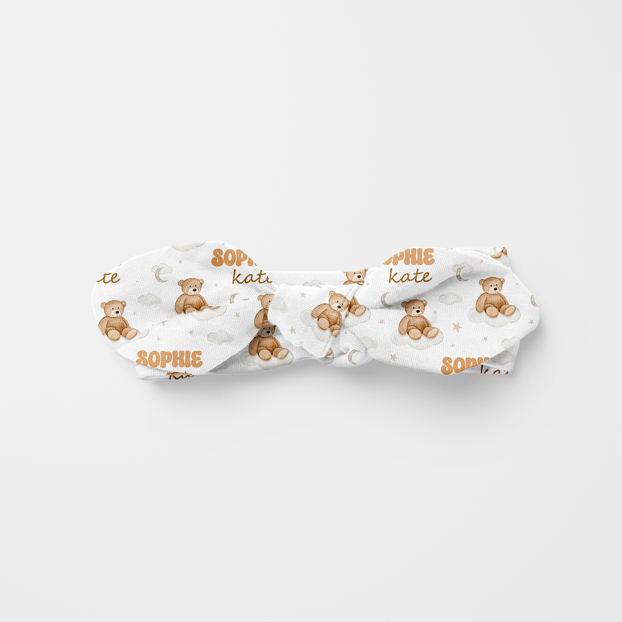 Personalized Knotted Headband in Teddy Bear