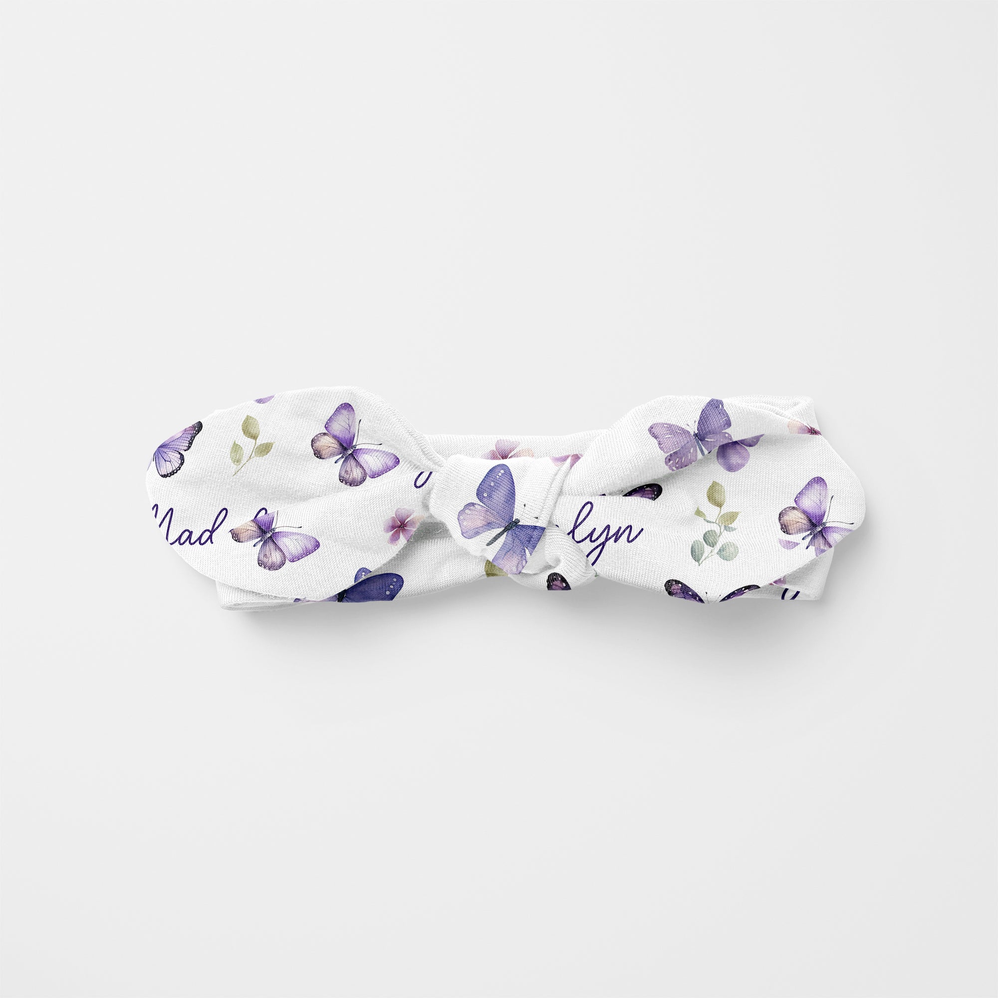 Personalized Knotted Headband in Purple Butterfly