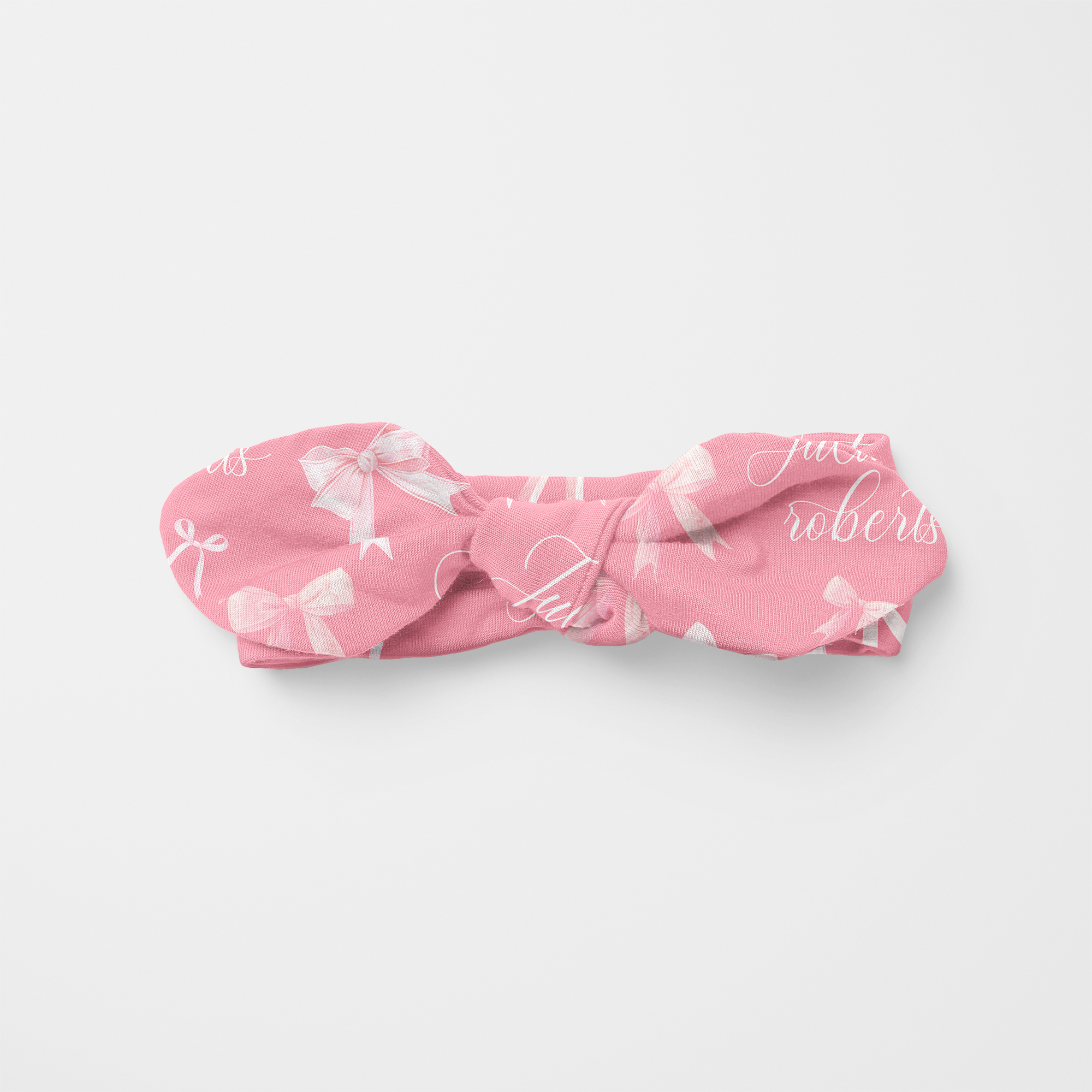 Personalized Knotted Headband in Pink Coquette Bow