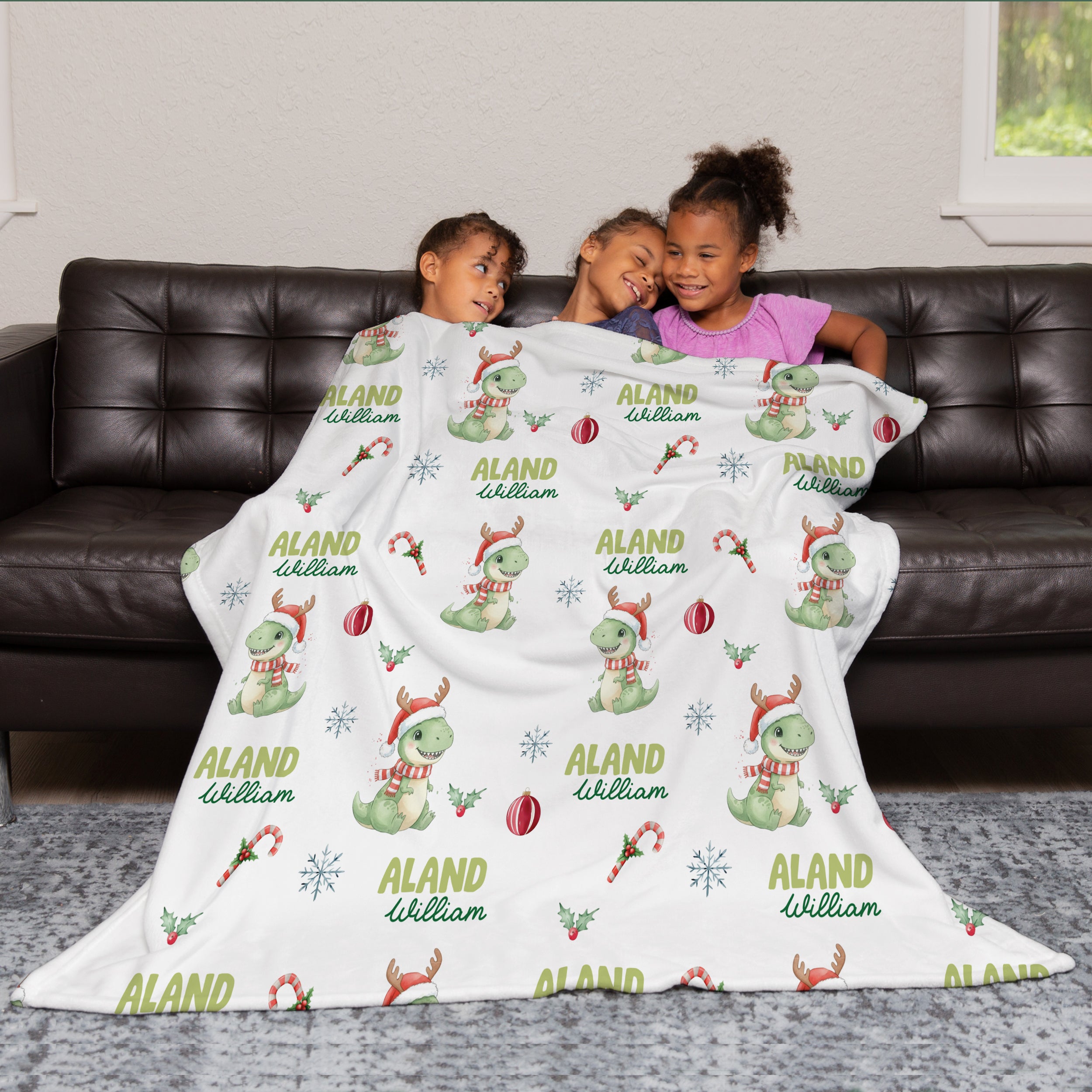Personalized Blanket in Dinosaur's Christmas