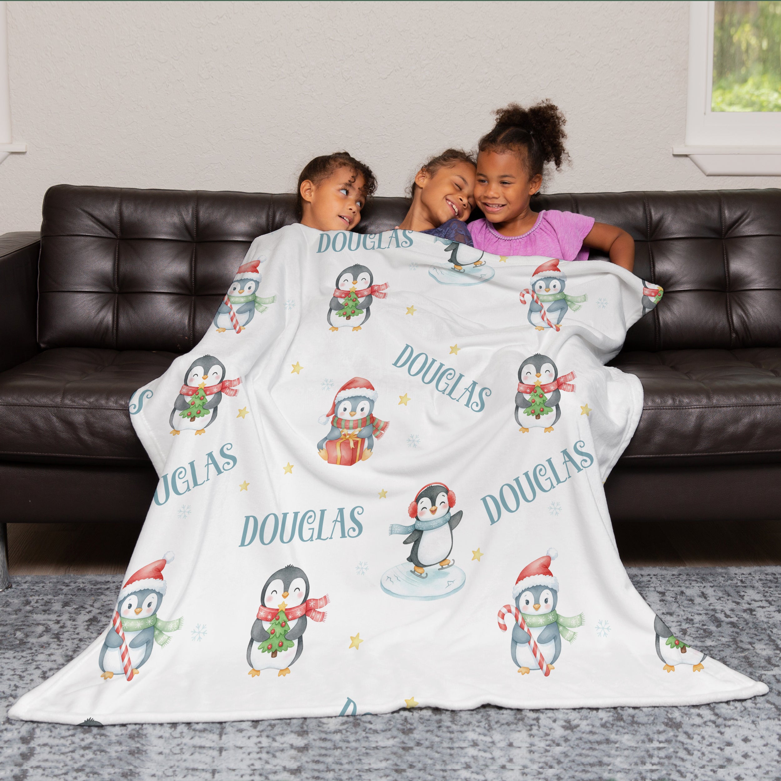 Personalized Blanket in Snow Penguin