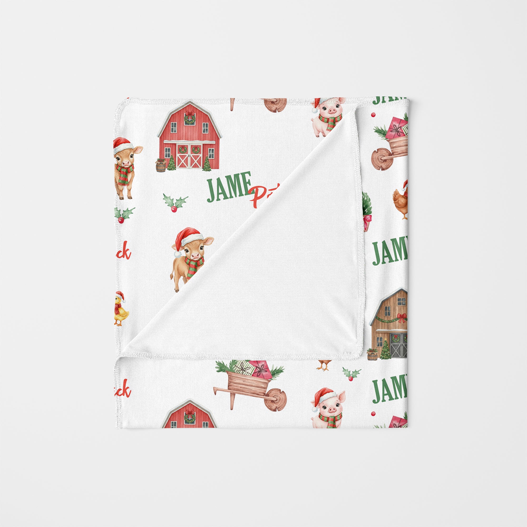 Personalized Swaddle Blanket in Xmas Farm