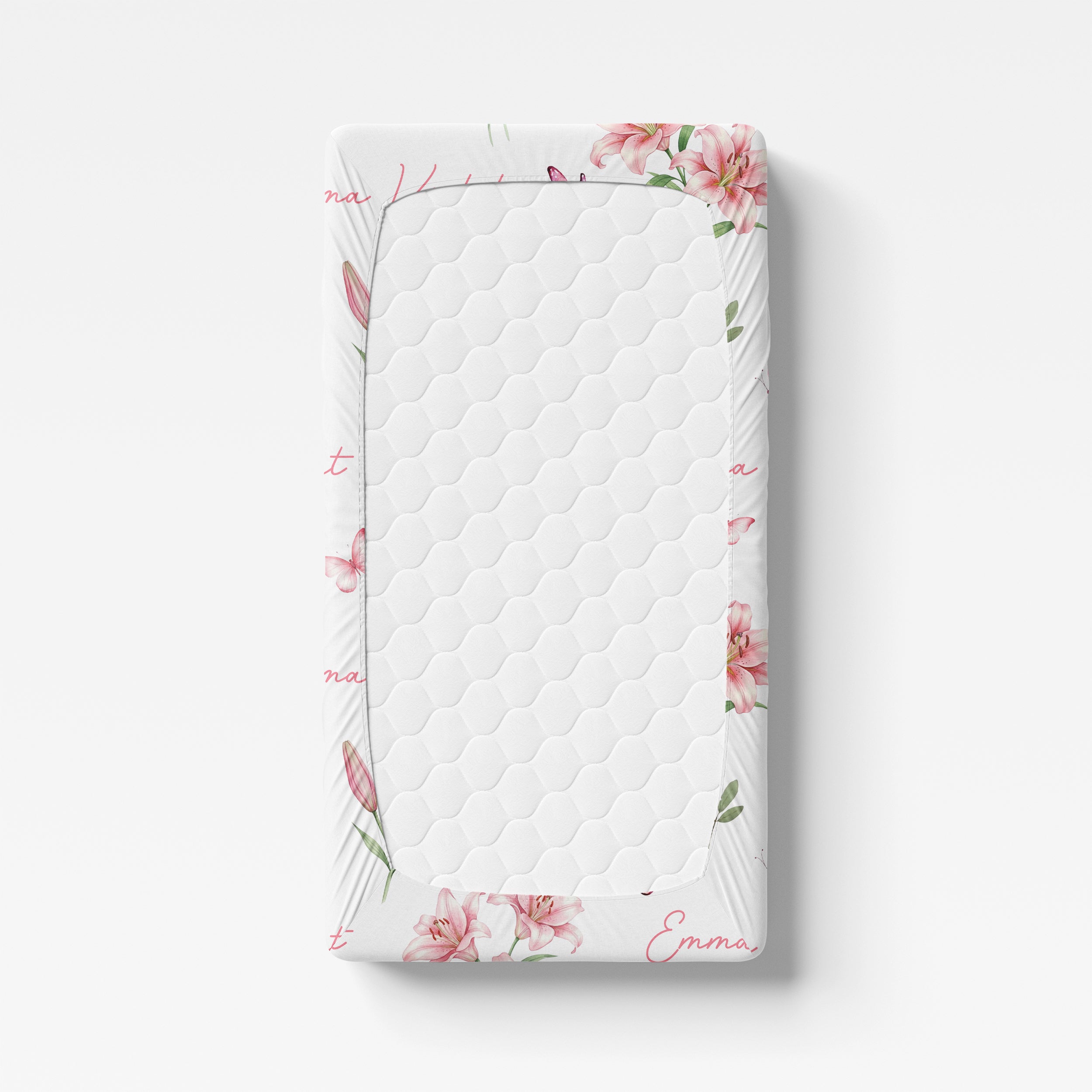 Personalized Crib Sheet in Pink Lilys