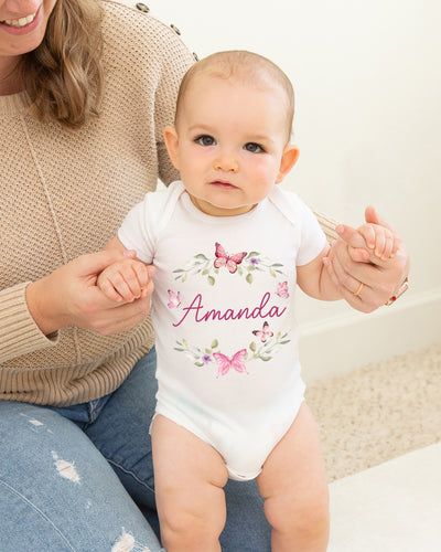 Personalized Graphic Bodysuit in Pink Butterfly