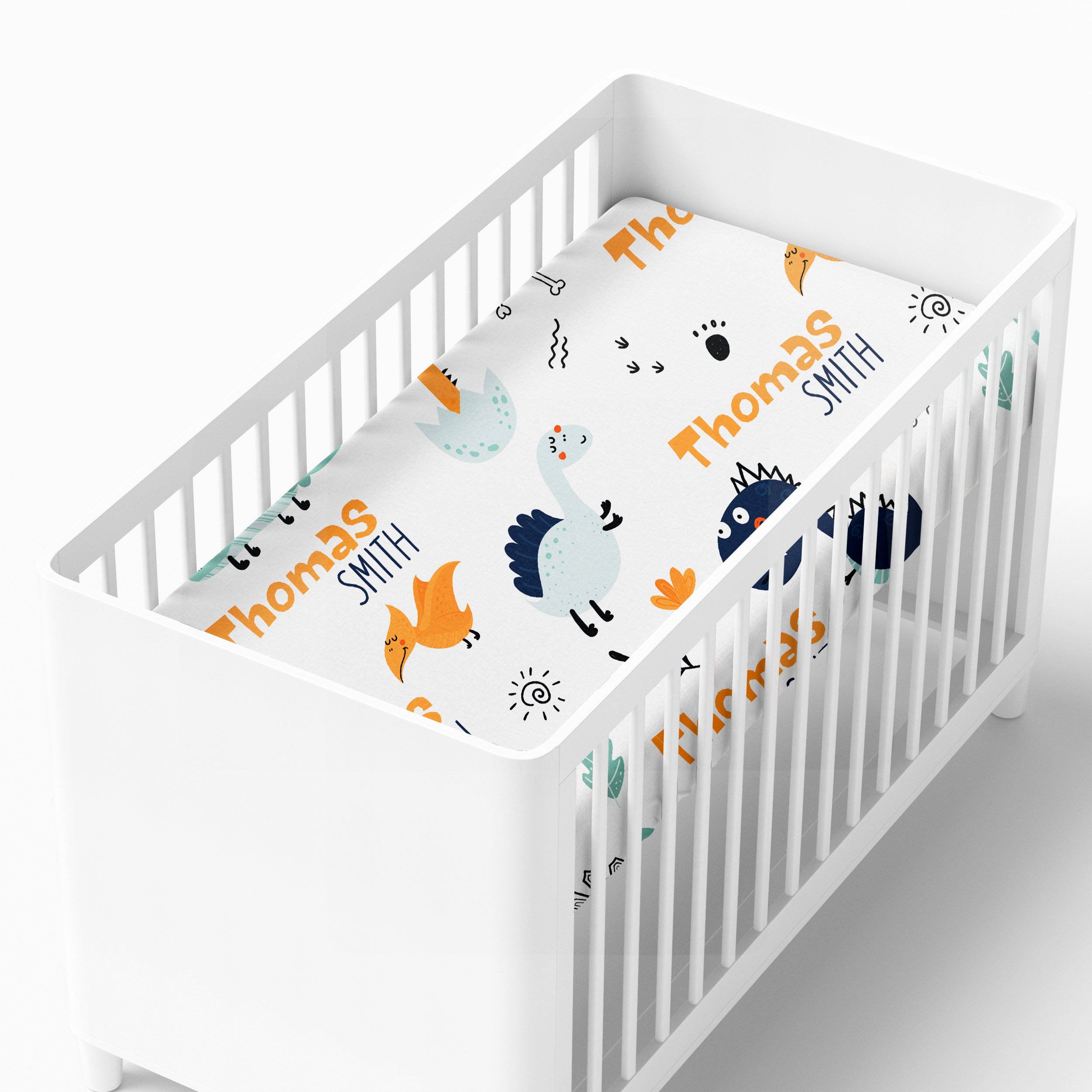 Personalized Crib Sheet in Cute Dinosaur