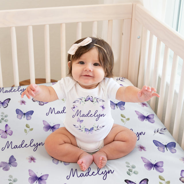 Personalized Graphic Bodysuit in Purple Butterfly