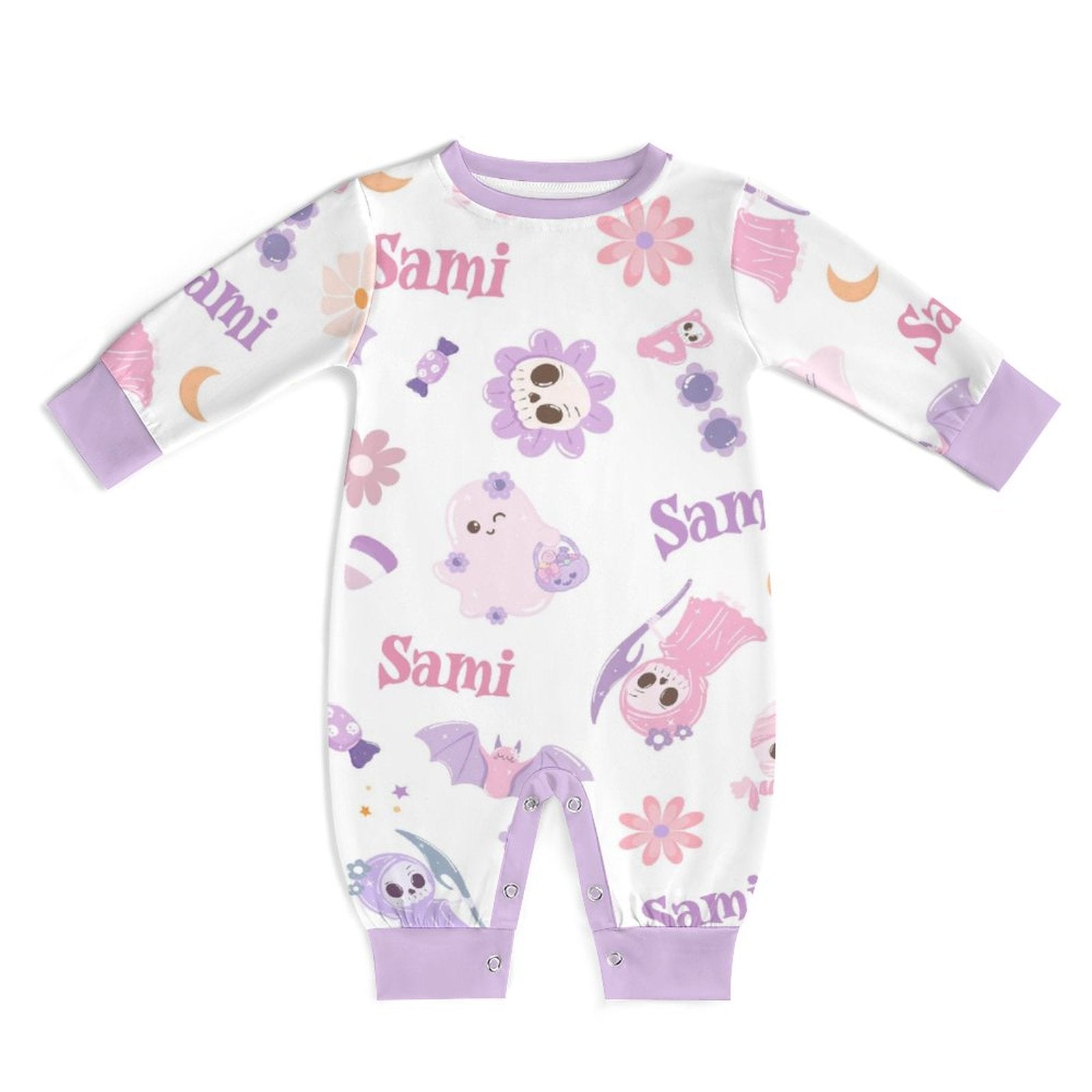 Personalized Long-sleeved Snap Romper in Blush Boo