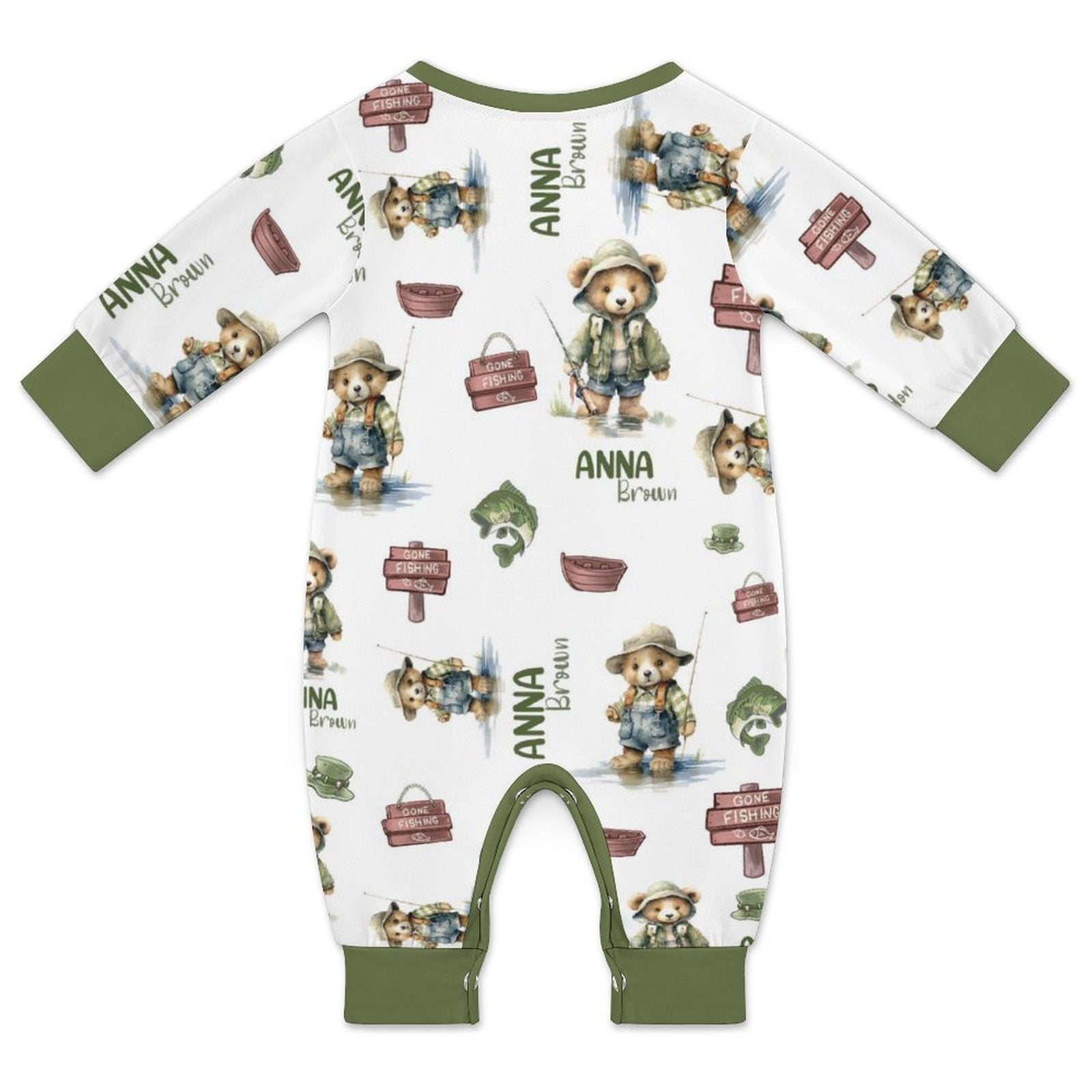Personalized Baby Long Sleeved Romper in Bear Fishing