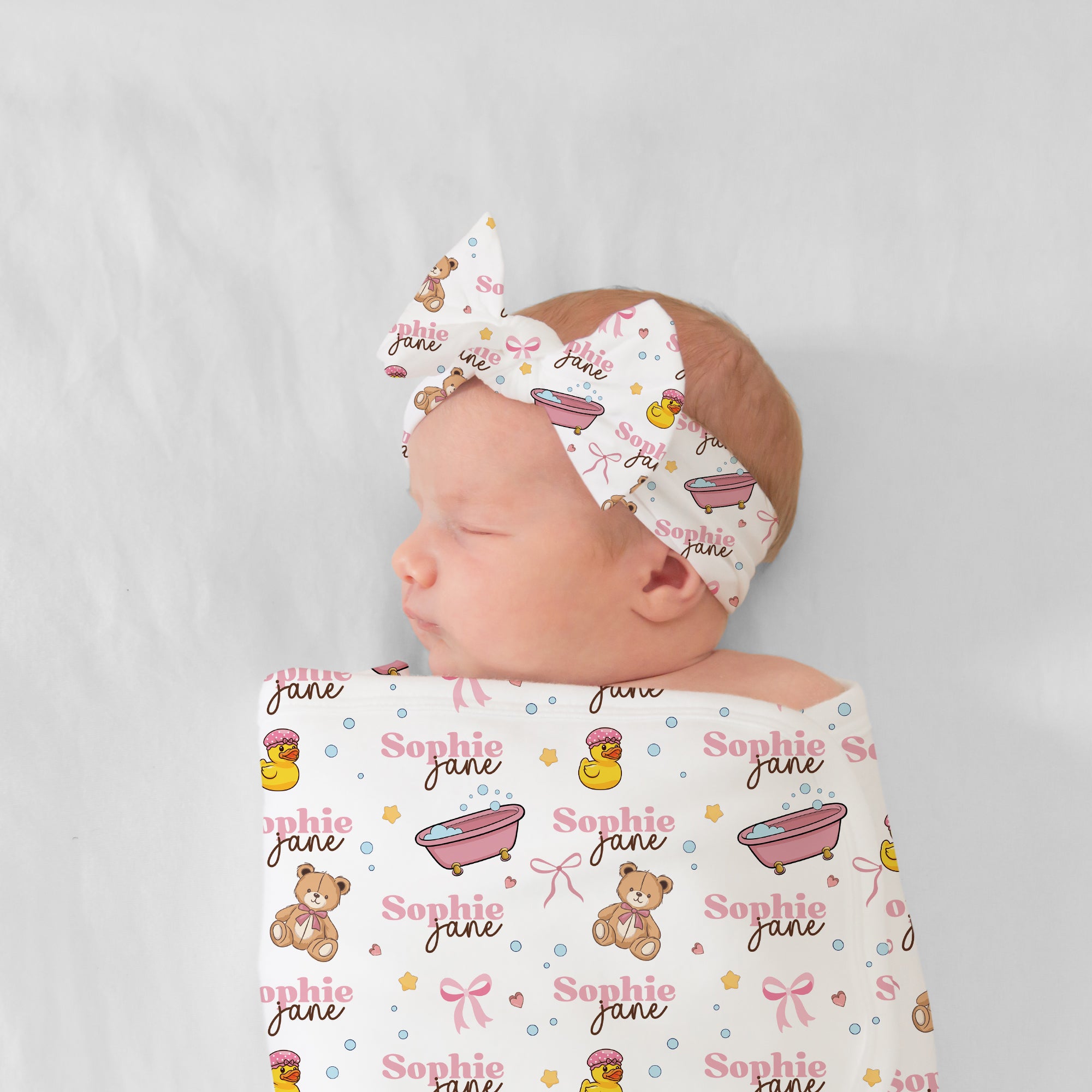 Personalized Bow Headband in Bathtime Besties