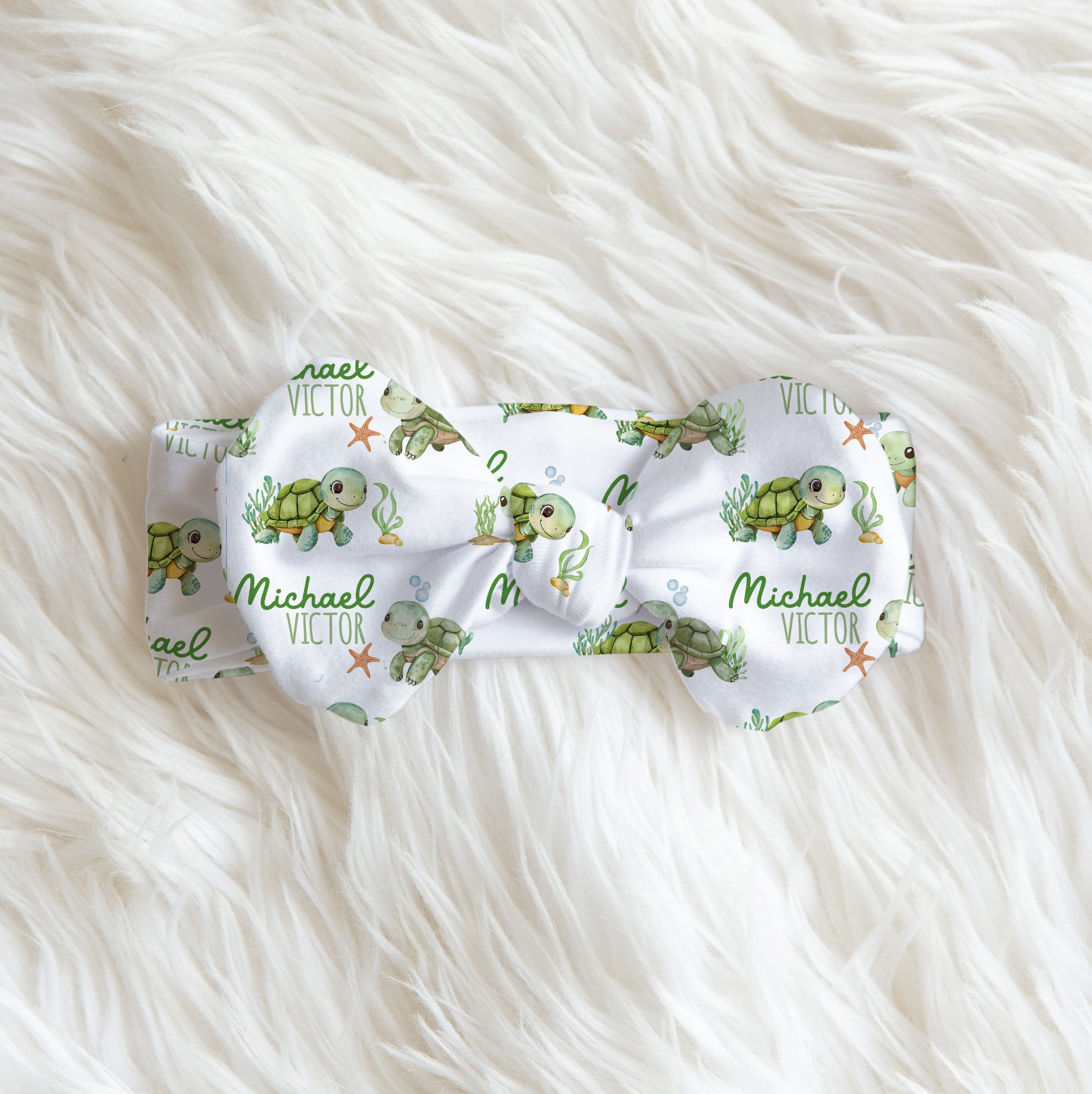 Personalized Bow Headband in Sea Turtle