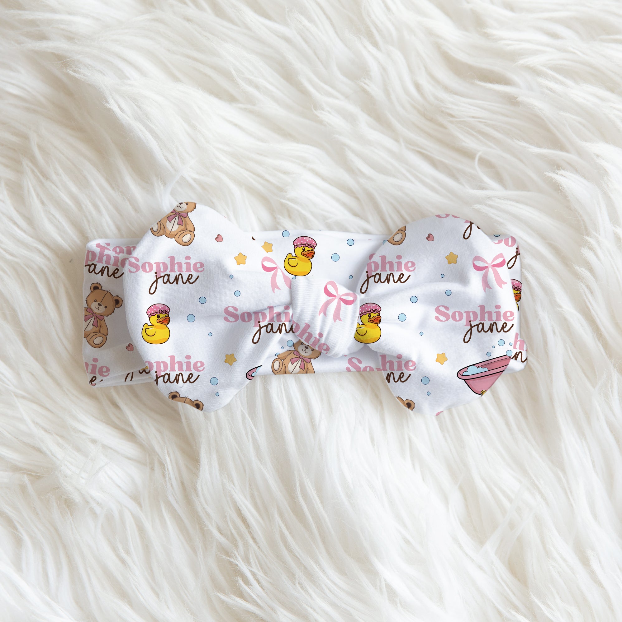 Personalized Bow Headband in Bathtime Besties