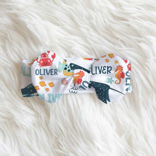Personalized Bow Headband in Ocean Animals