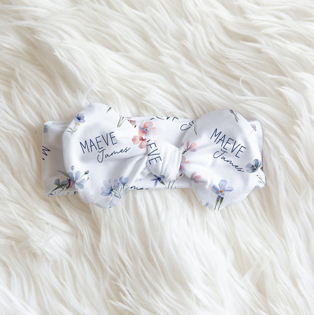 Personalized Bow Headband in Pretty Wildflower