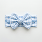 Personalized Bow Headband in Baby Blue Gingham