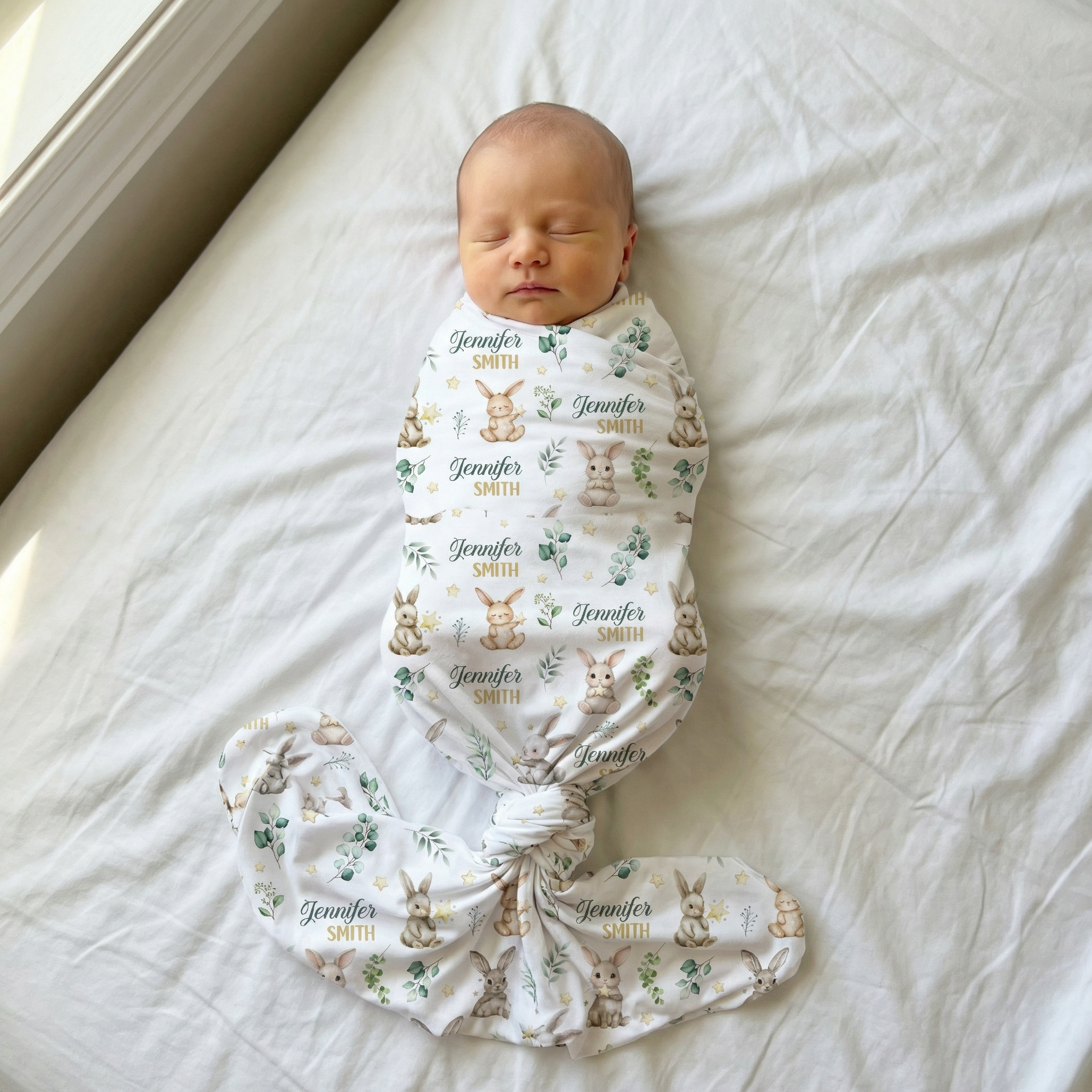 Personalized Swaddle in Bunny Garden