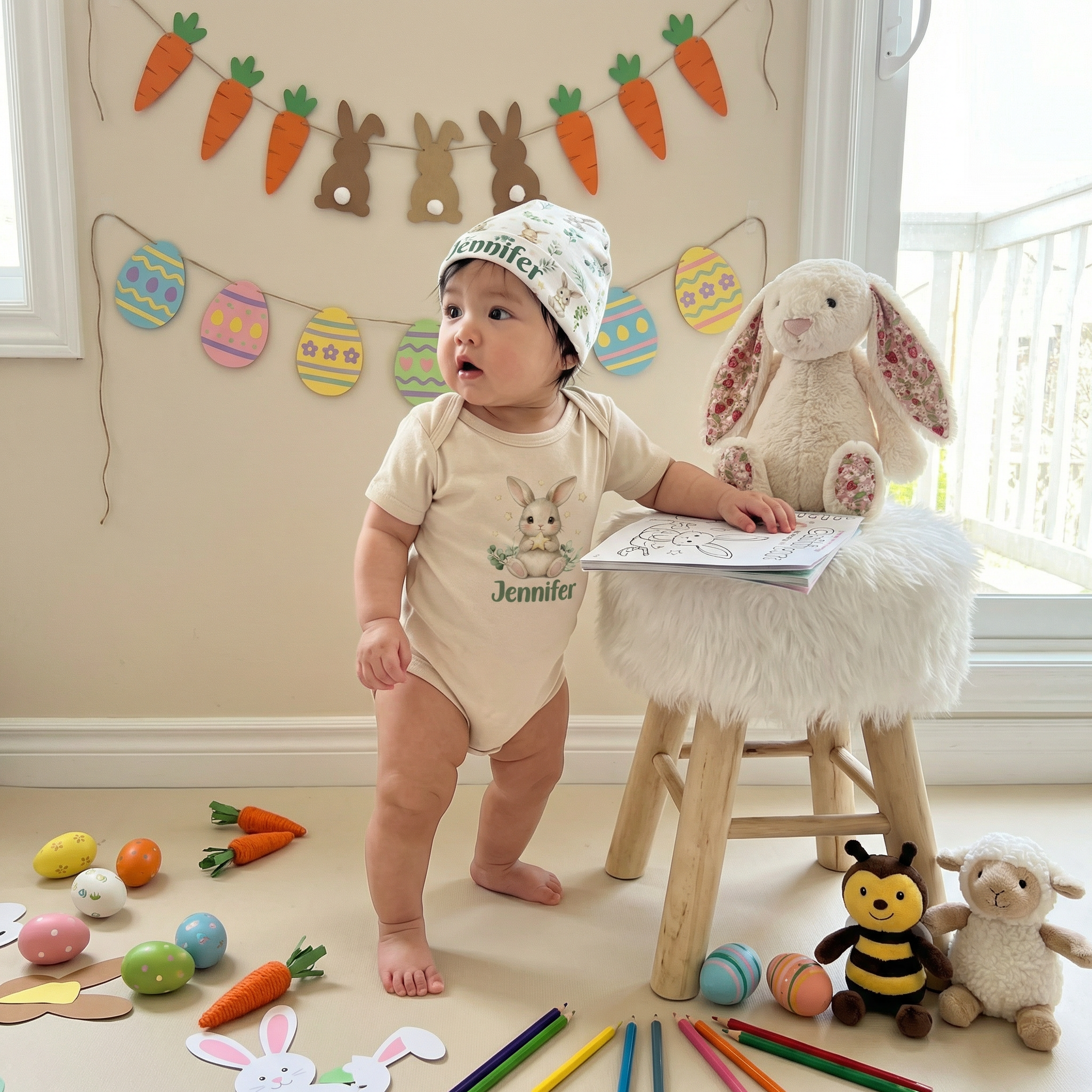 Personalized Graphic Bodysuit in Bunny Garden