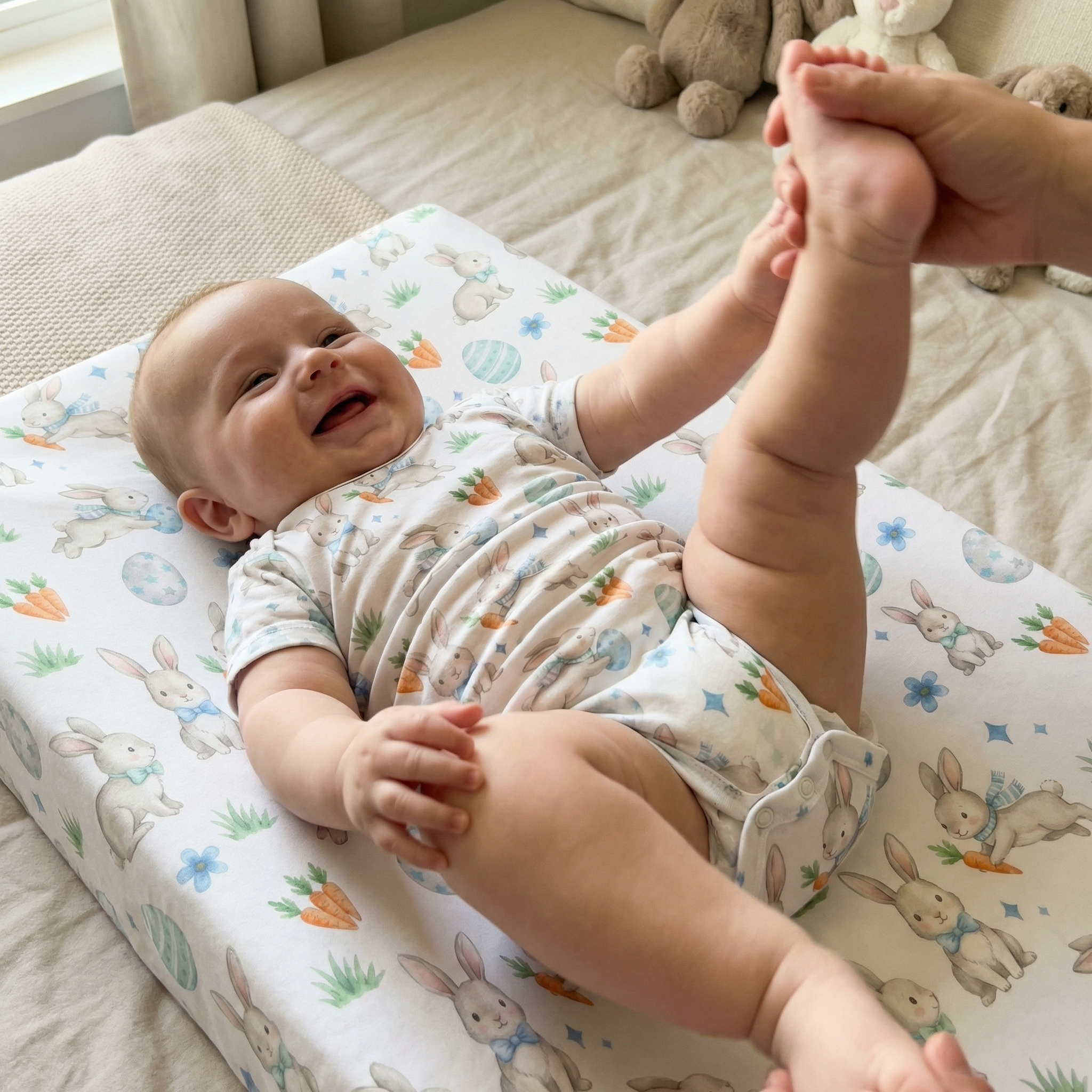 Personalized Changing Pad Cover in Blue Easter Eggs