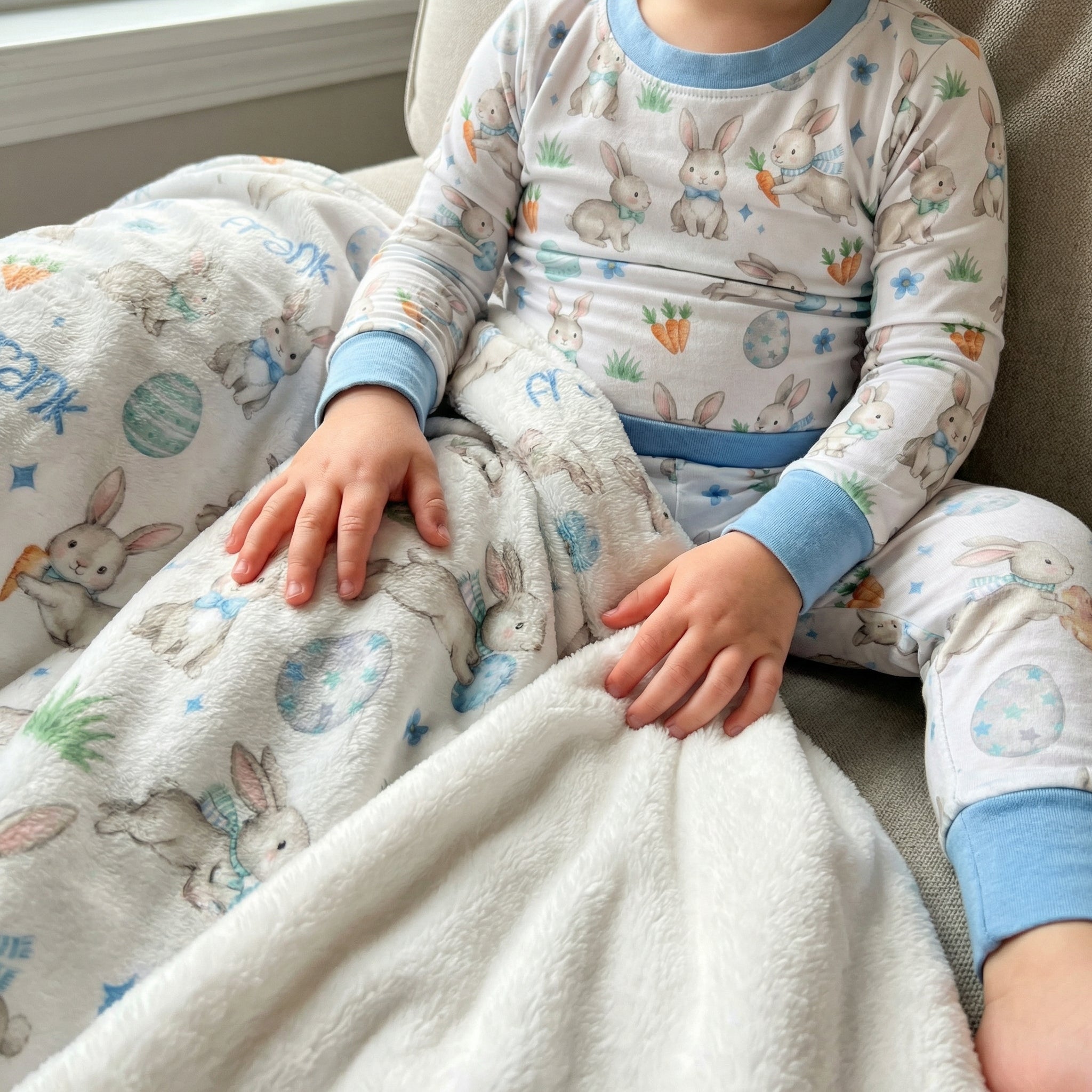Pajama Set in Blue Easter Eggs