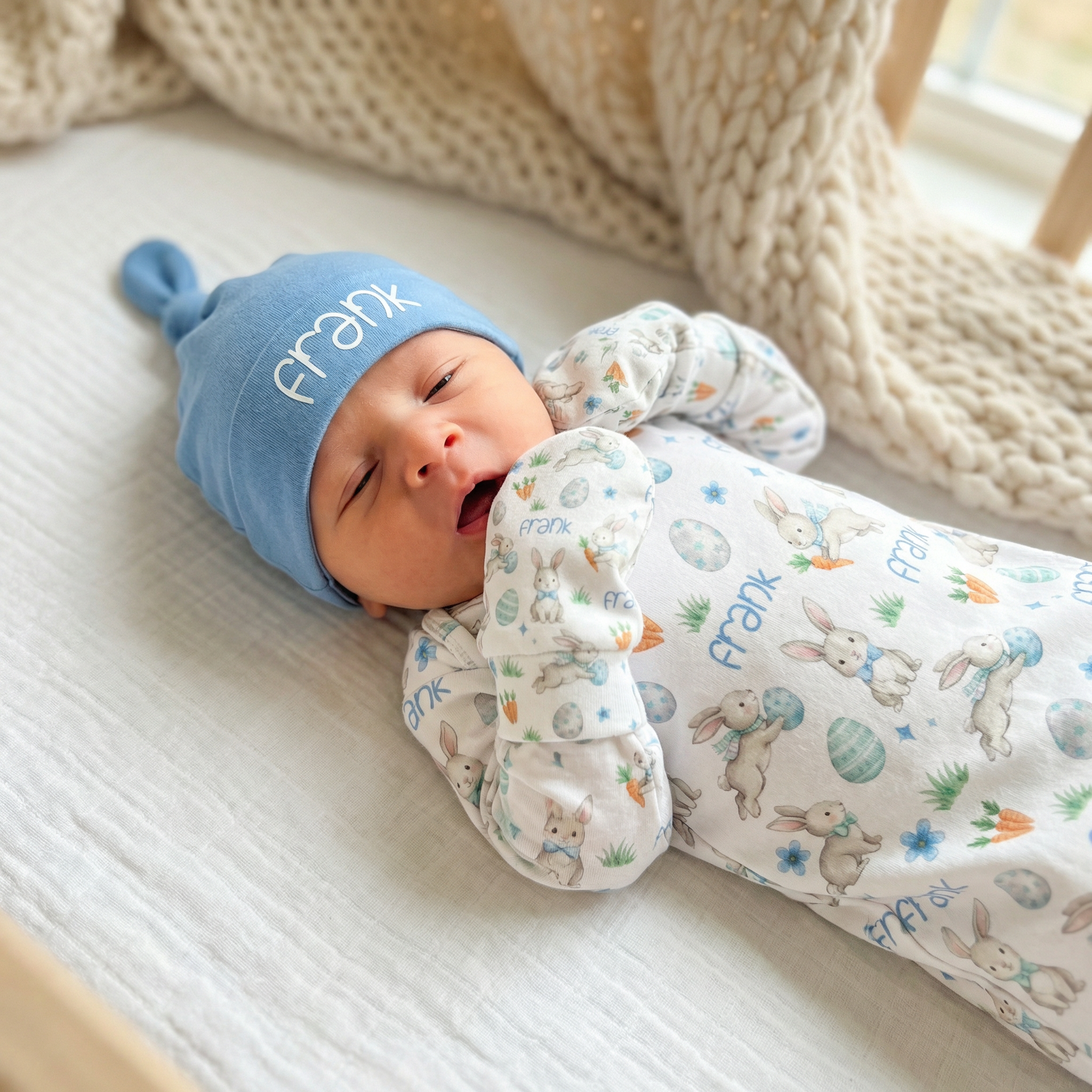 Personalized Mittens in Blue Easter Eggs