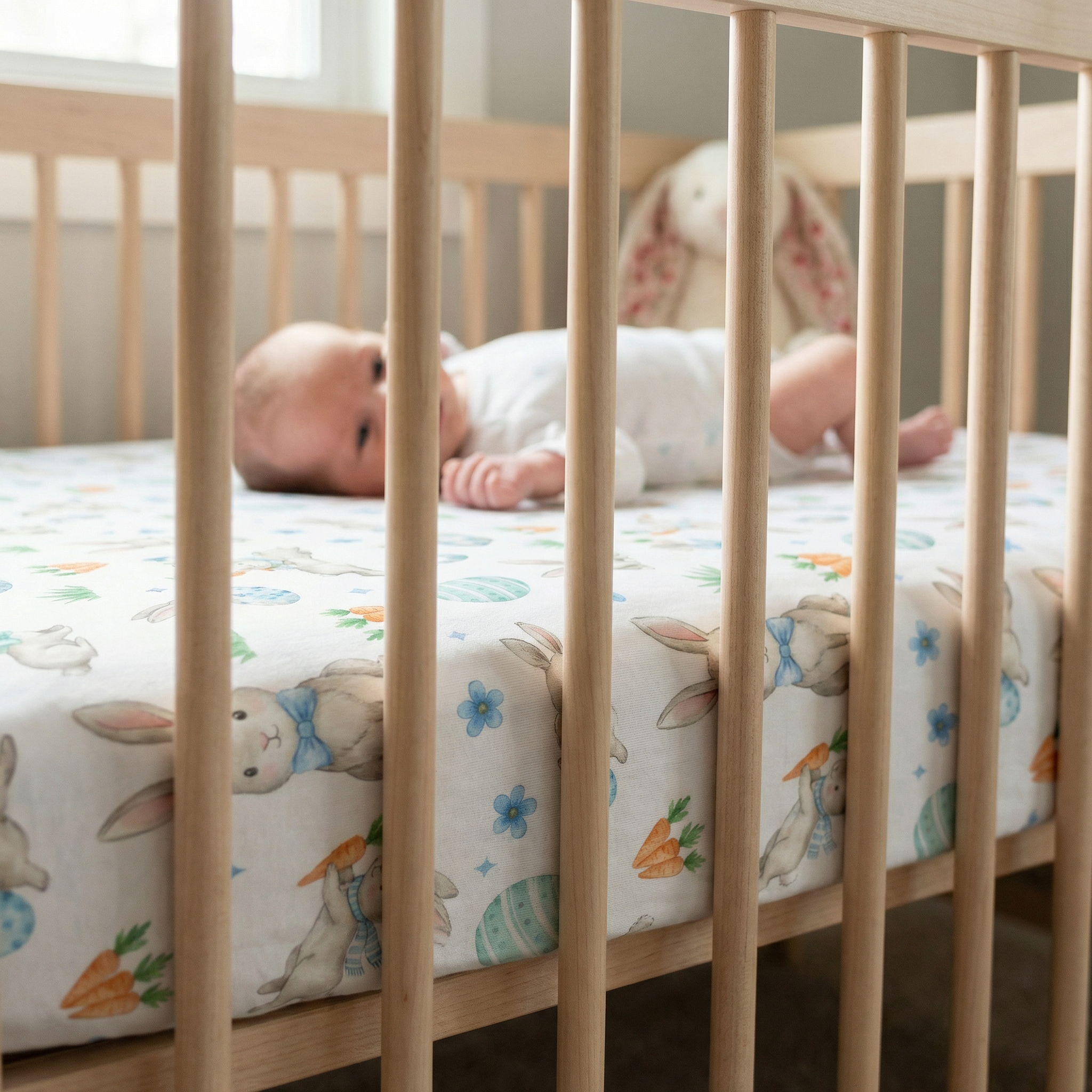 Crib Sheet in Blue Easter Eggs