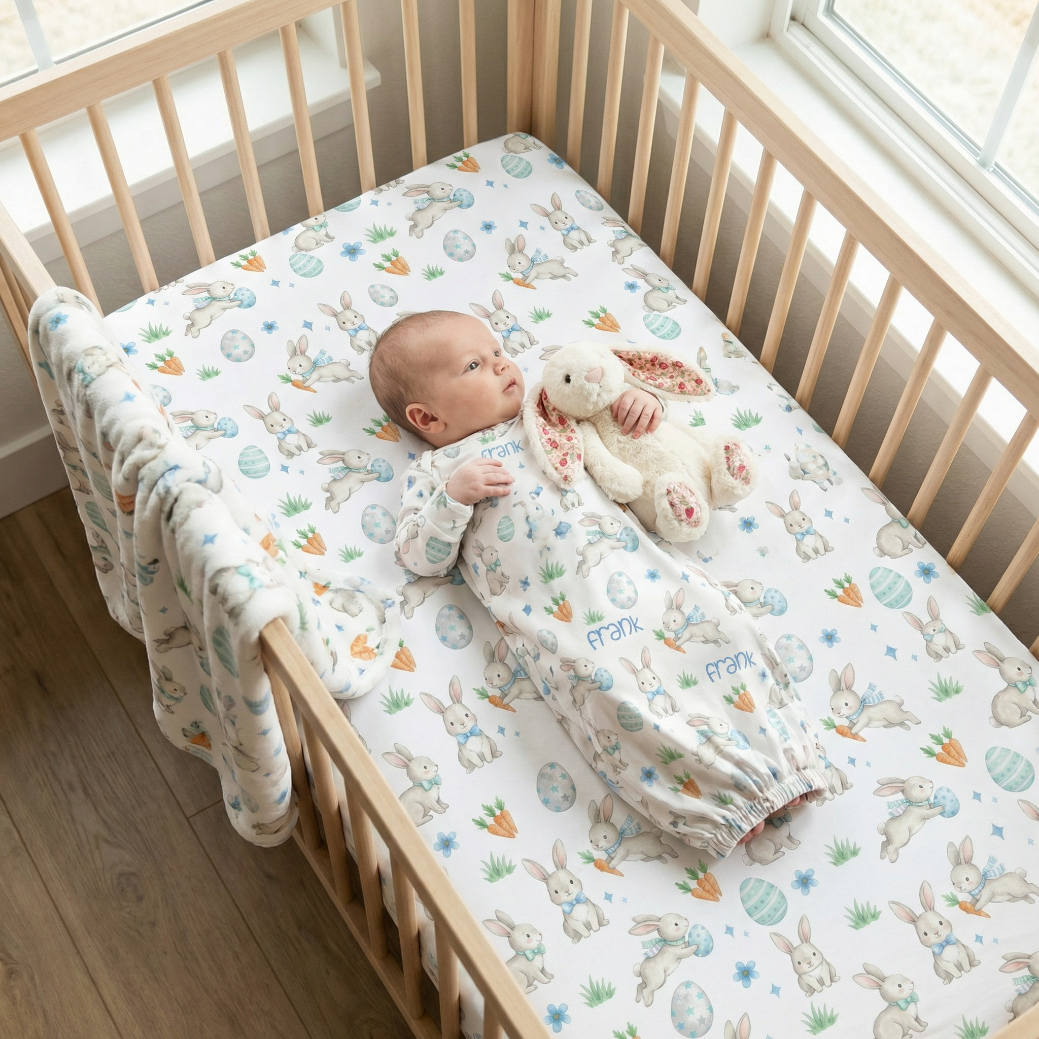 Crib Sheet in Blue Easter Eggs