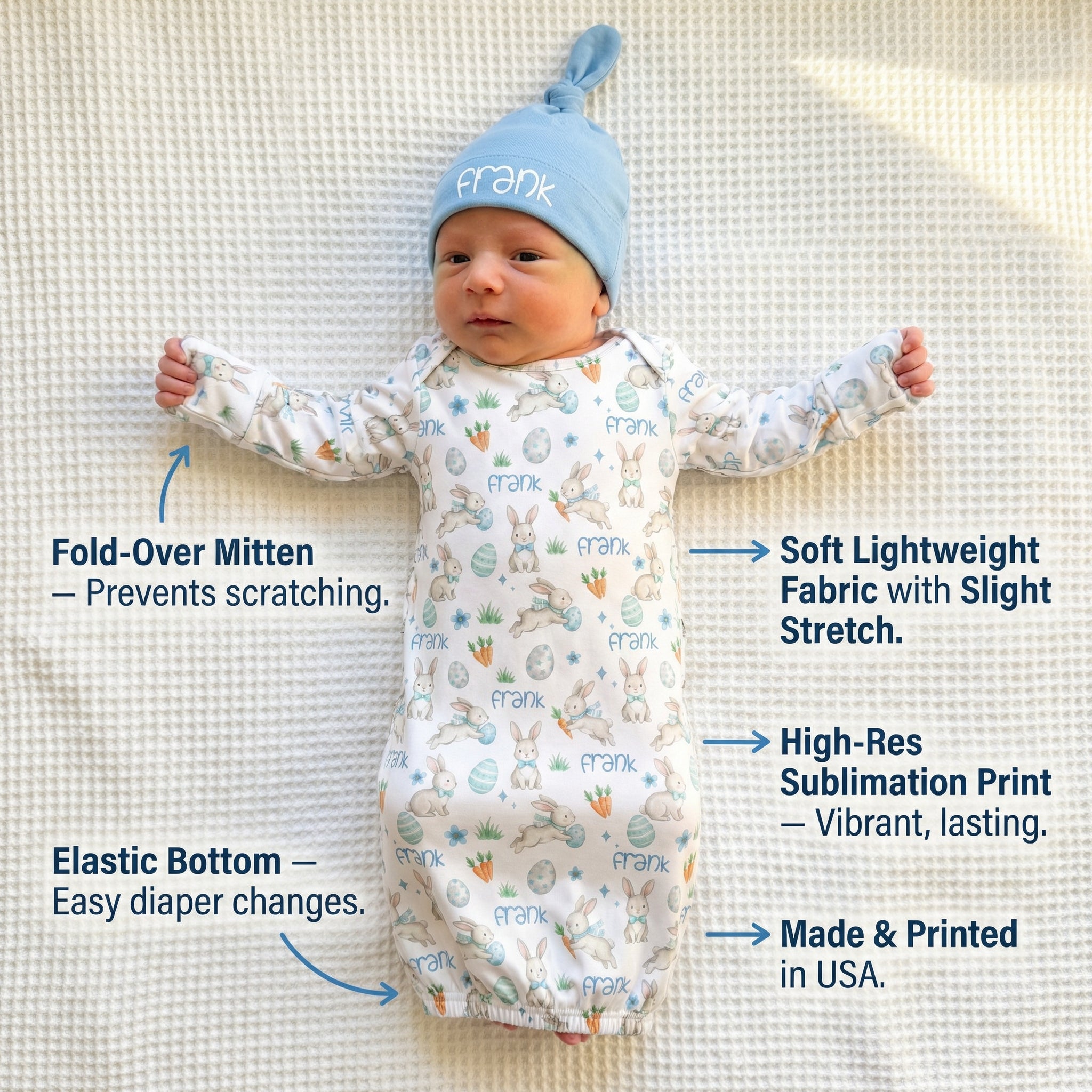 Personalized Sleep Gown in Blue Easter Eggs