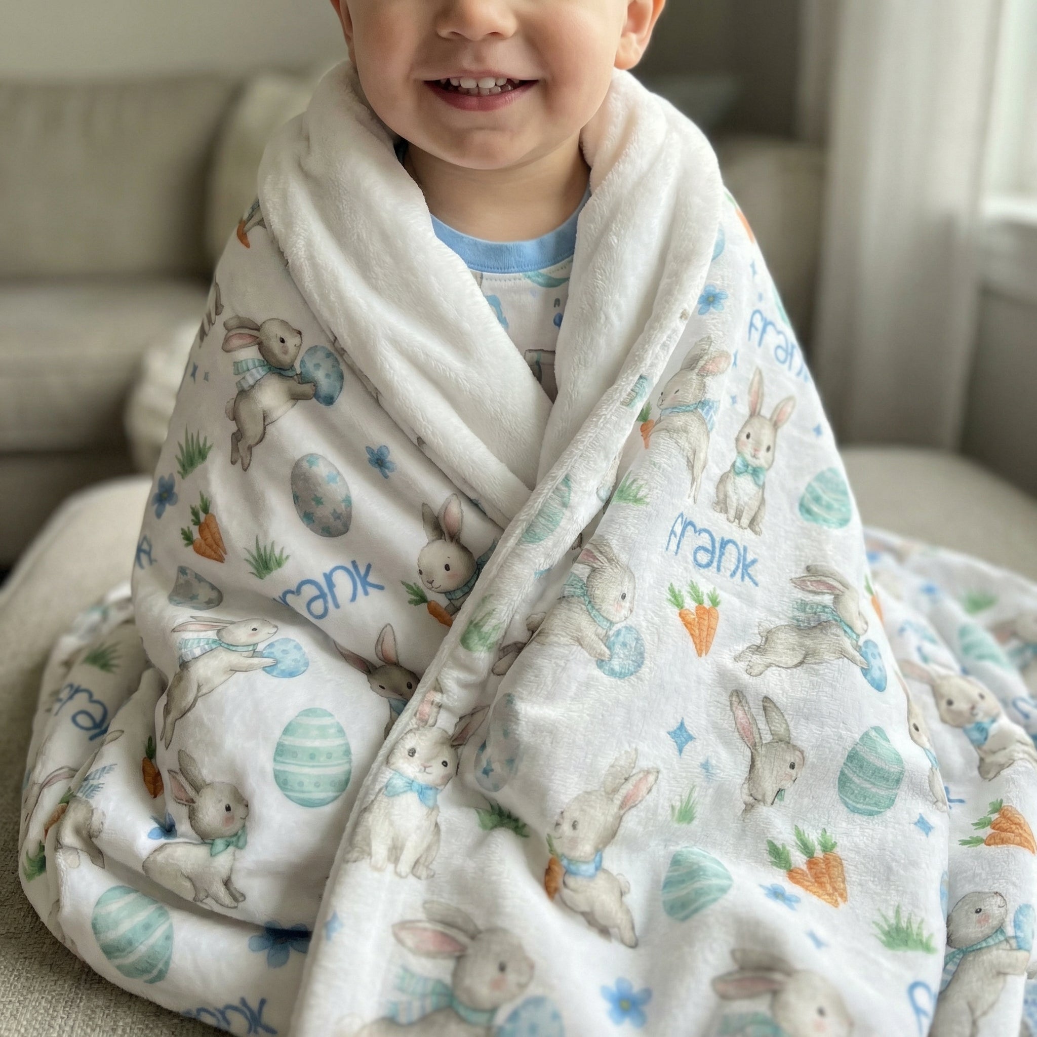Personalized Blanket in Blue Easter Eggs