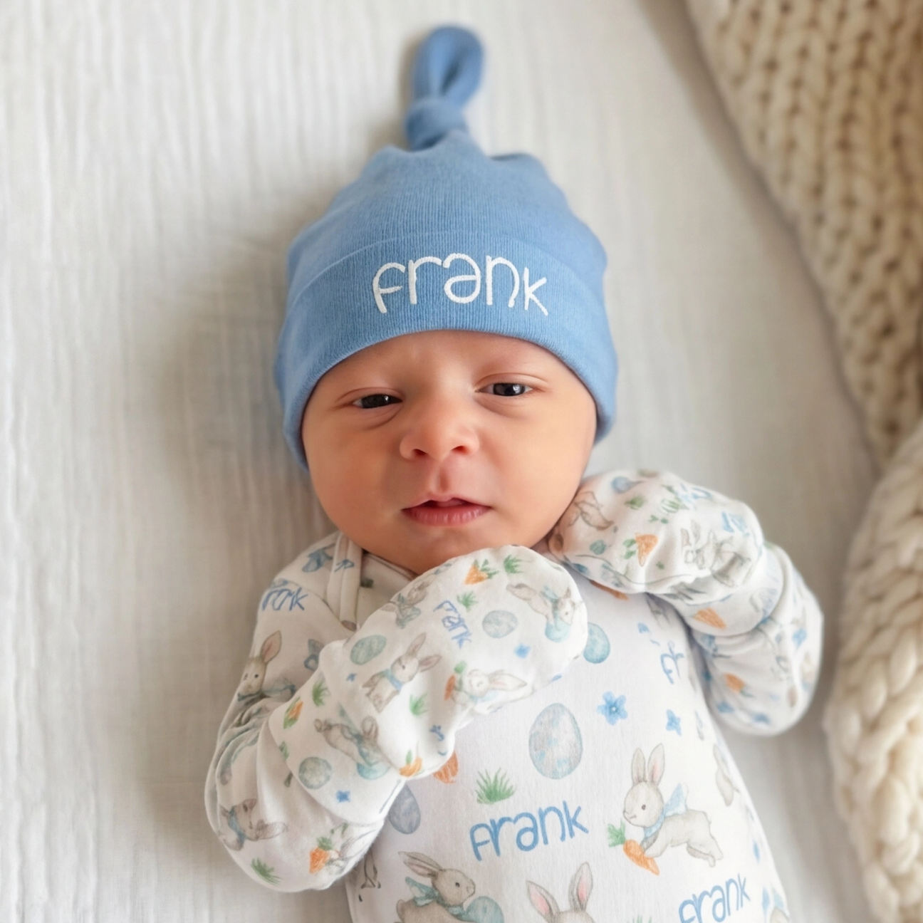 Personalized Mittens in Blue Easter Eggs