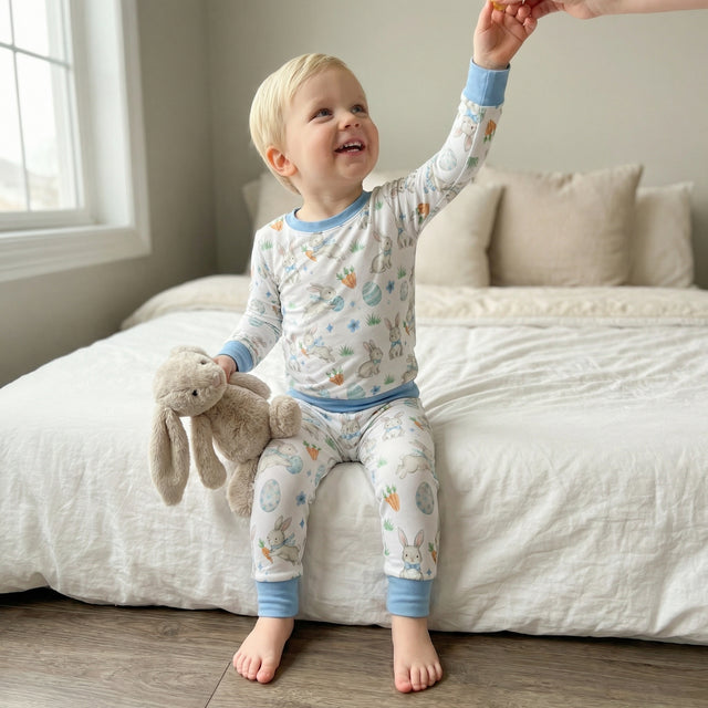 Personalized Baby Pajama Set in Blue Easter Eggs