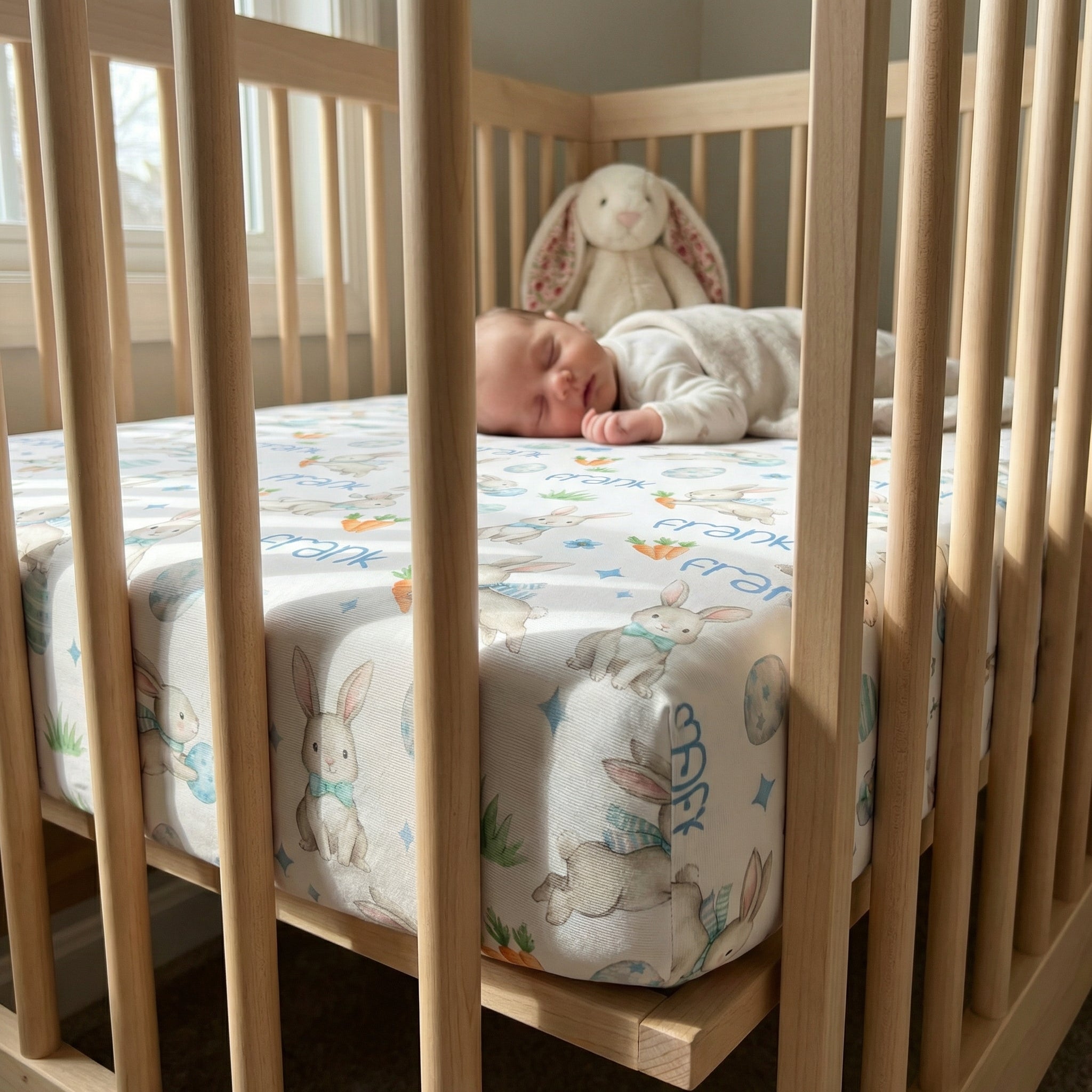 Personalized Crib Sheet in Blue Easter Eggs