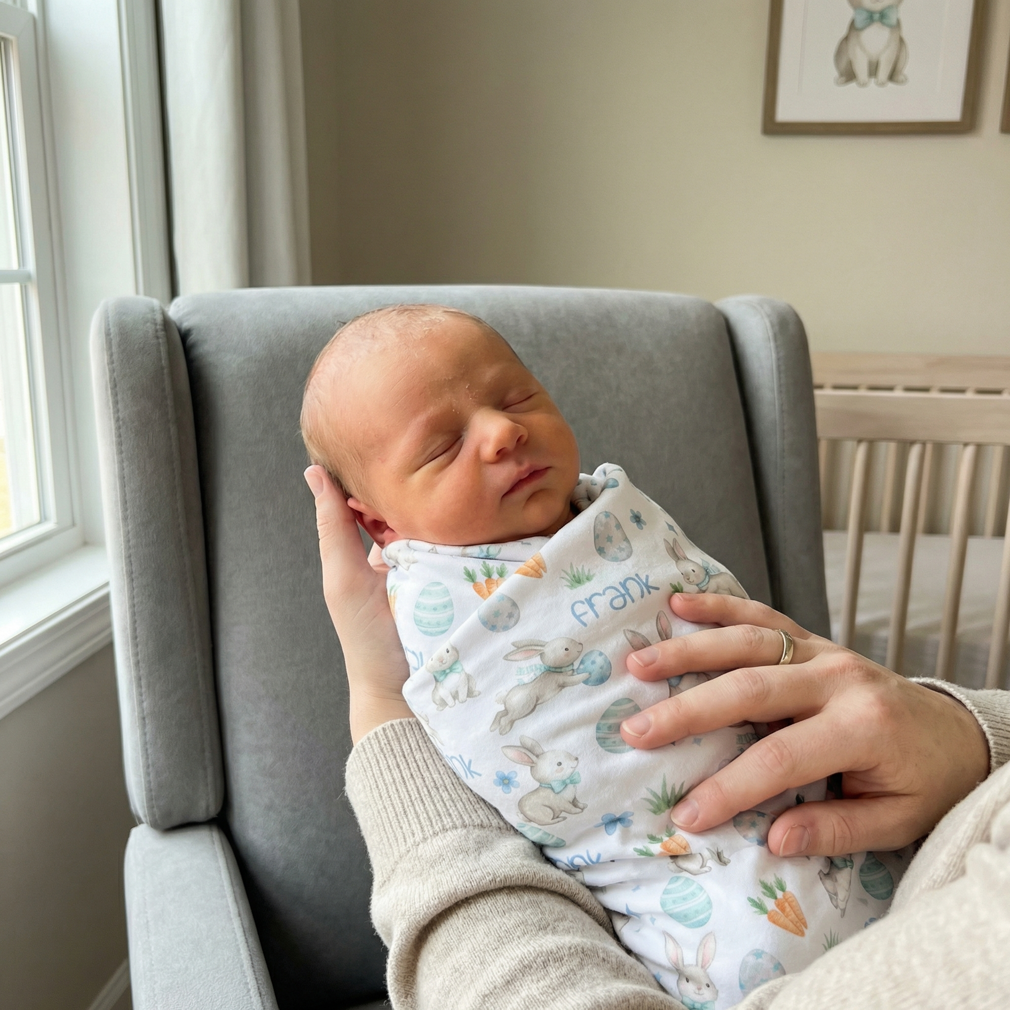 Personalized Swaddle in Blue Easter Eggs