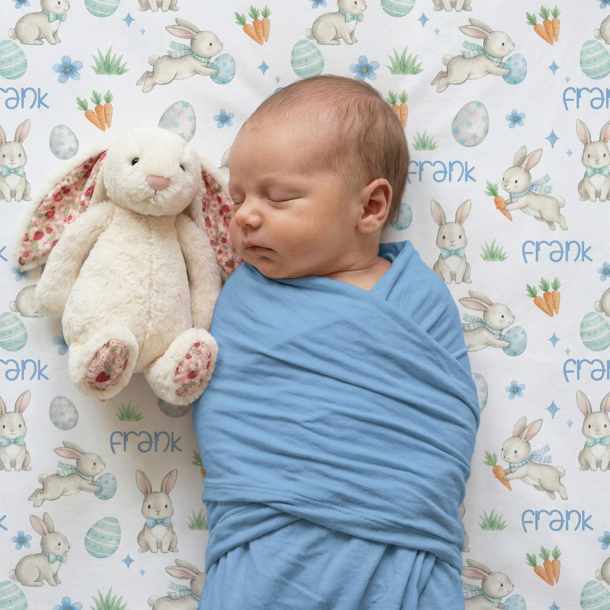 Personalized Crib Sheet in Blue Easter Eggs