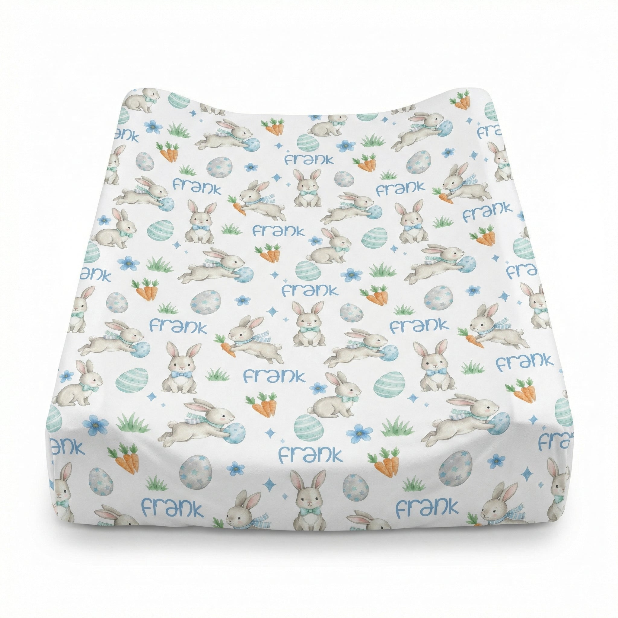 Personalized Changing Pad Cover in Blue Easter Eggs