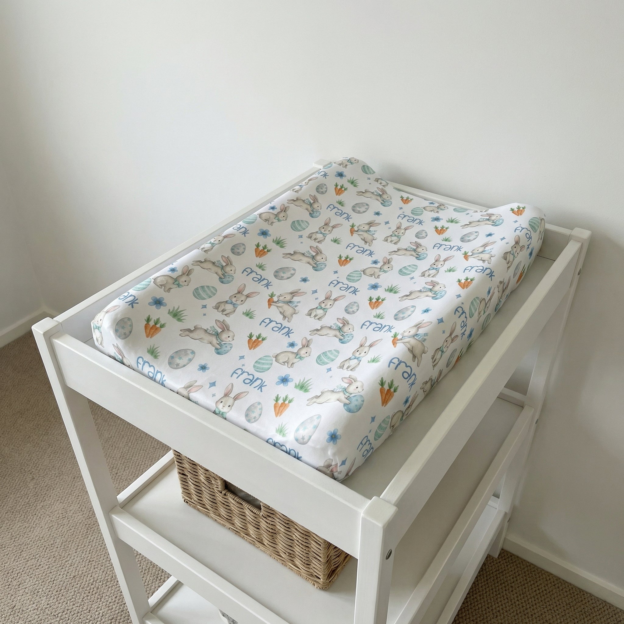 Personalized Changing Pad Cover in Blue Easter Eggs