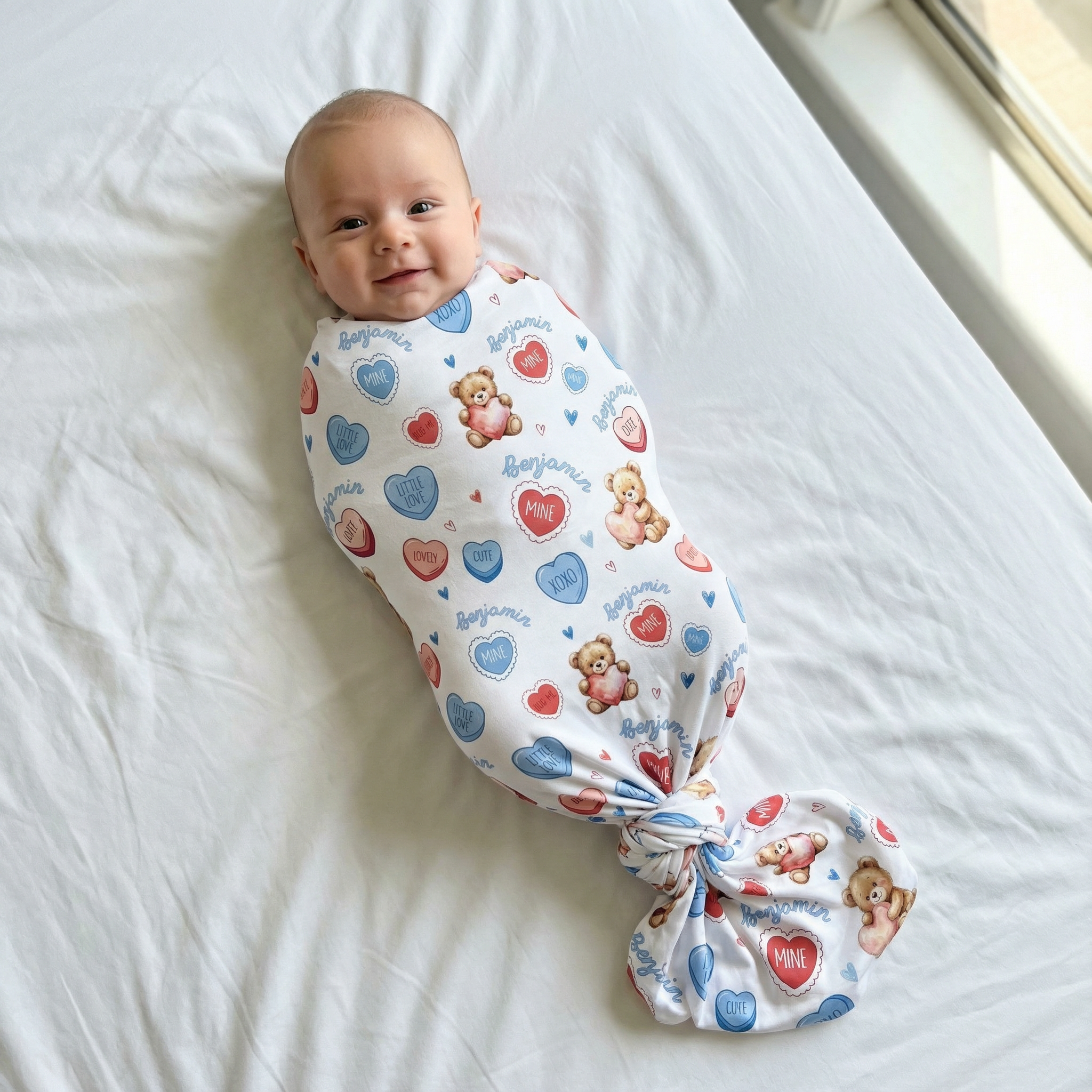 Personalized Swaddle in Blue Sweet Heart